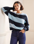 Pull duveteux à manches blousantes-Rayé multi bleu
