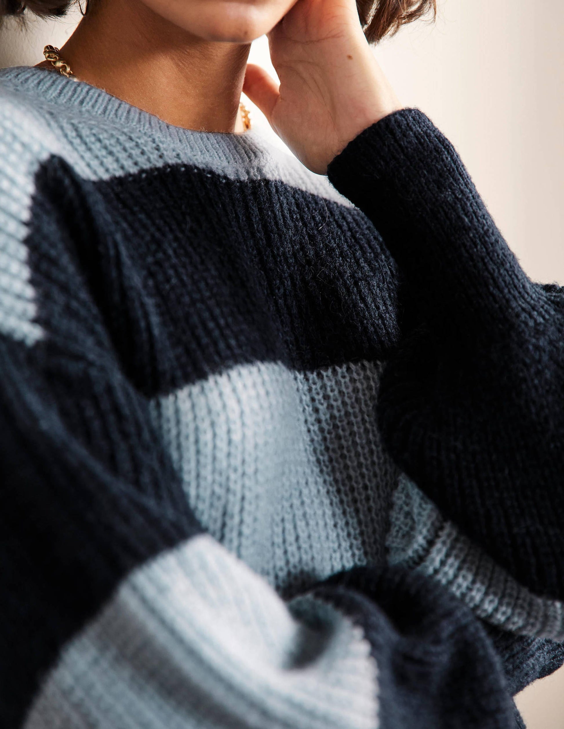 Pull duveteux à manches blousantes-Rayé multi bleu-2