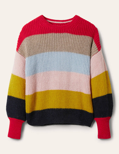 Flauschiger Pullover mit gerafften Blousonärmeln-Flauschiger Regenbogen, Bunt Gestreift