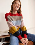 Pull duveteux à manches blousantes-Rayé multi avec arc-en-ciel duveteux