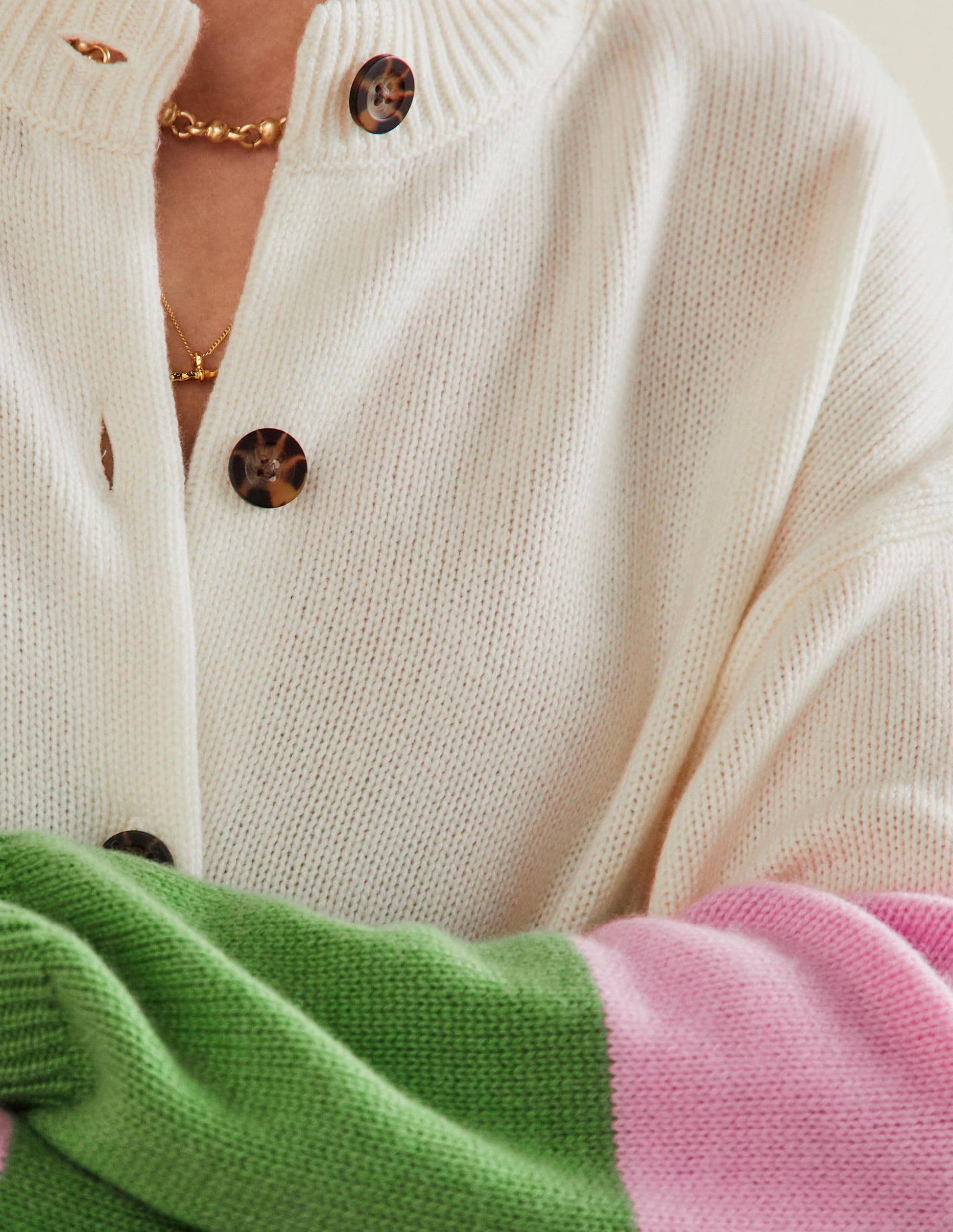 Grobgestrickter Kaschmircardigan-Englischer Efeu/Cameo-Rosa, Gestreift-2