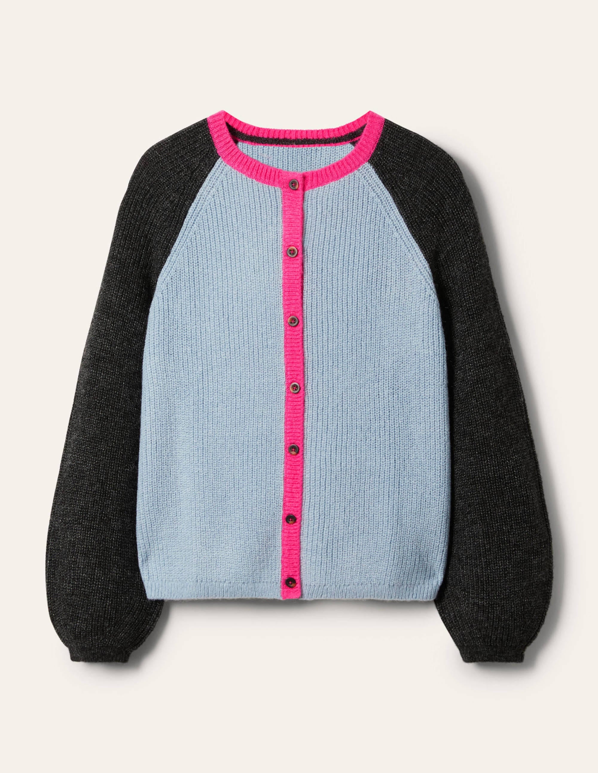 Fluffy Colourblock Cardigan-Dawn Blue, Charcoal - Image 5
