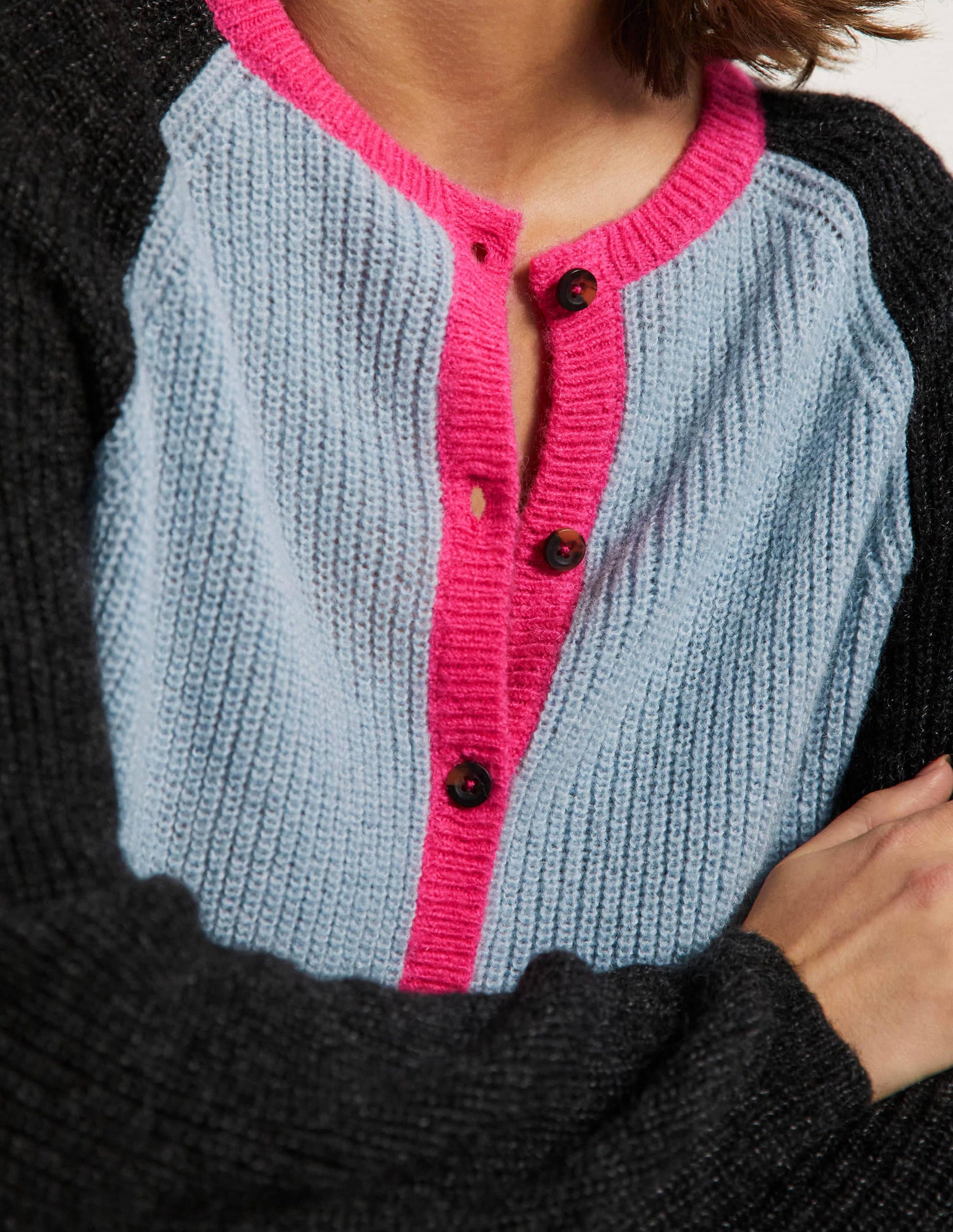 Fluffy Colourblock Cardigan-Dawn Blue, Charcoal-2