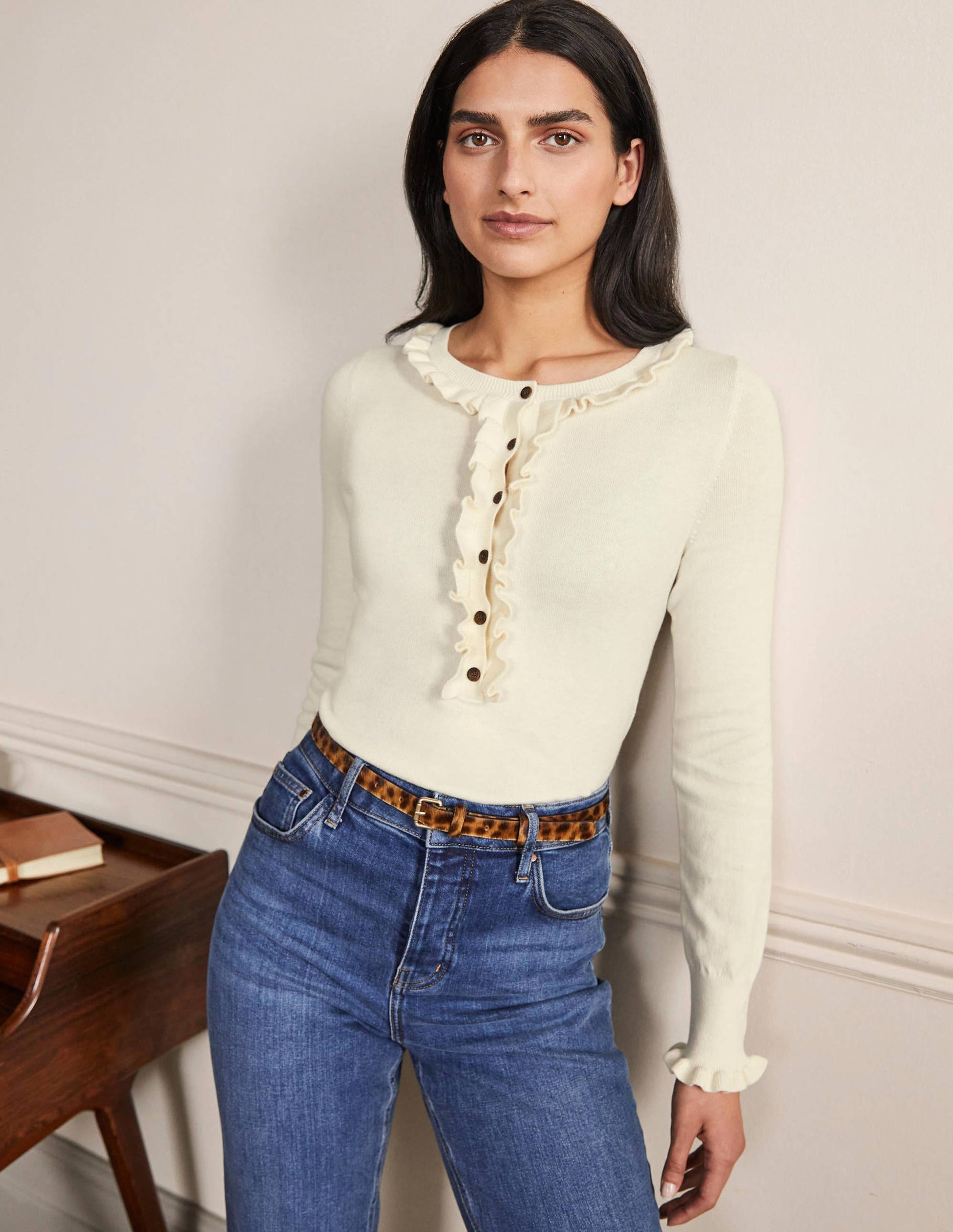 Frill Detail Henley Jumper-Ivory-1