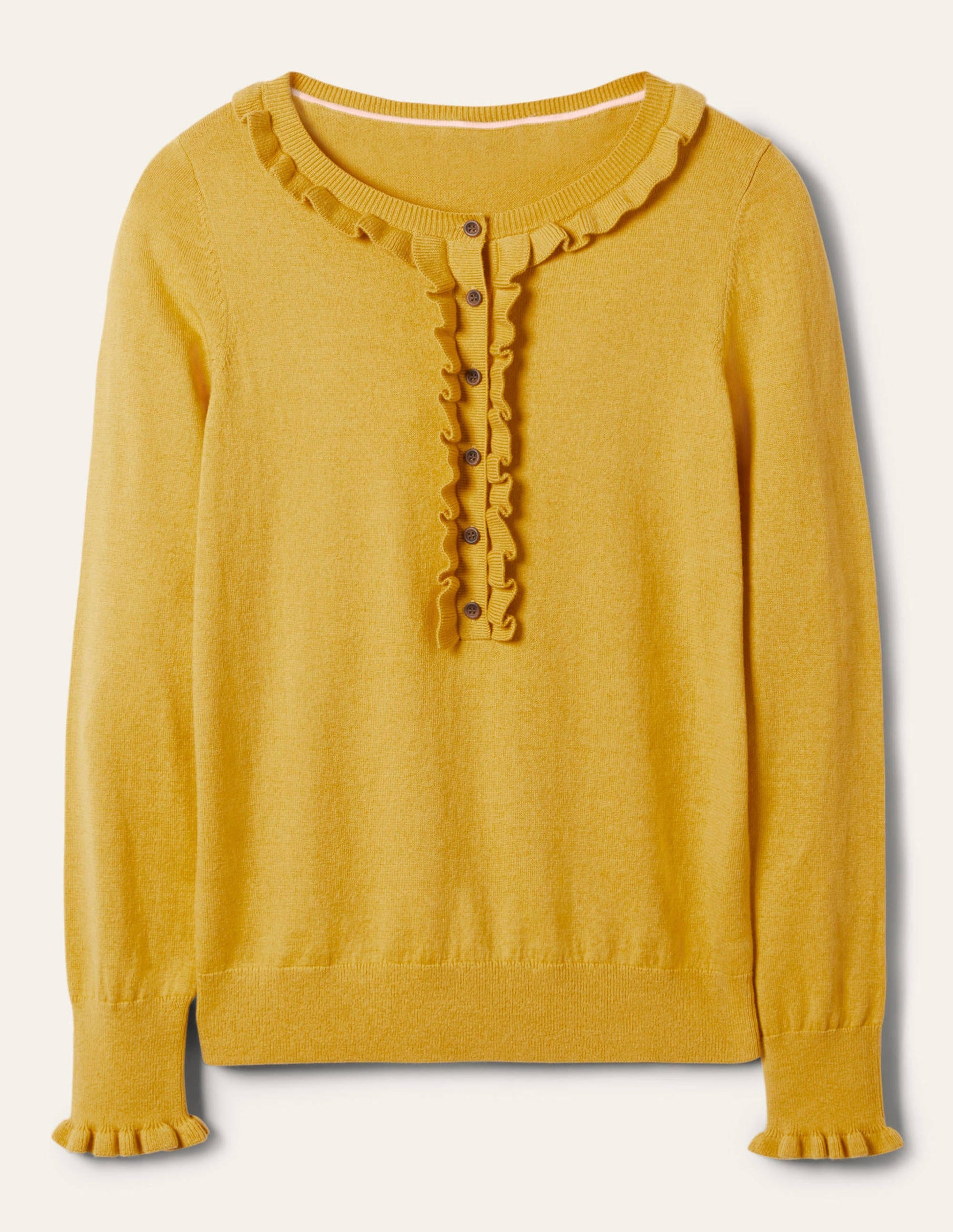 Pull col tunisien à détail volanté-Huile d'olive-5