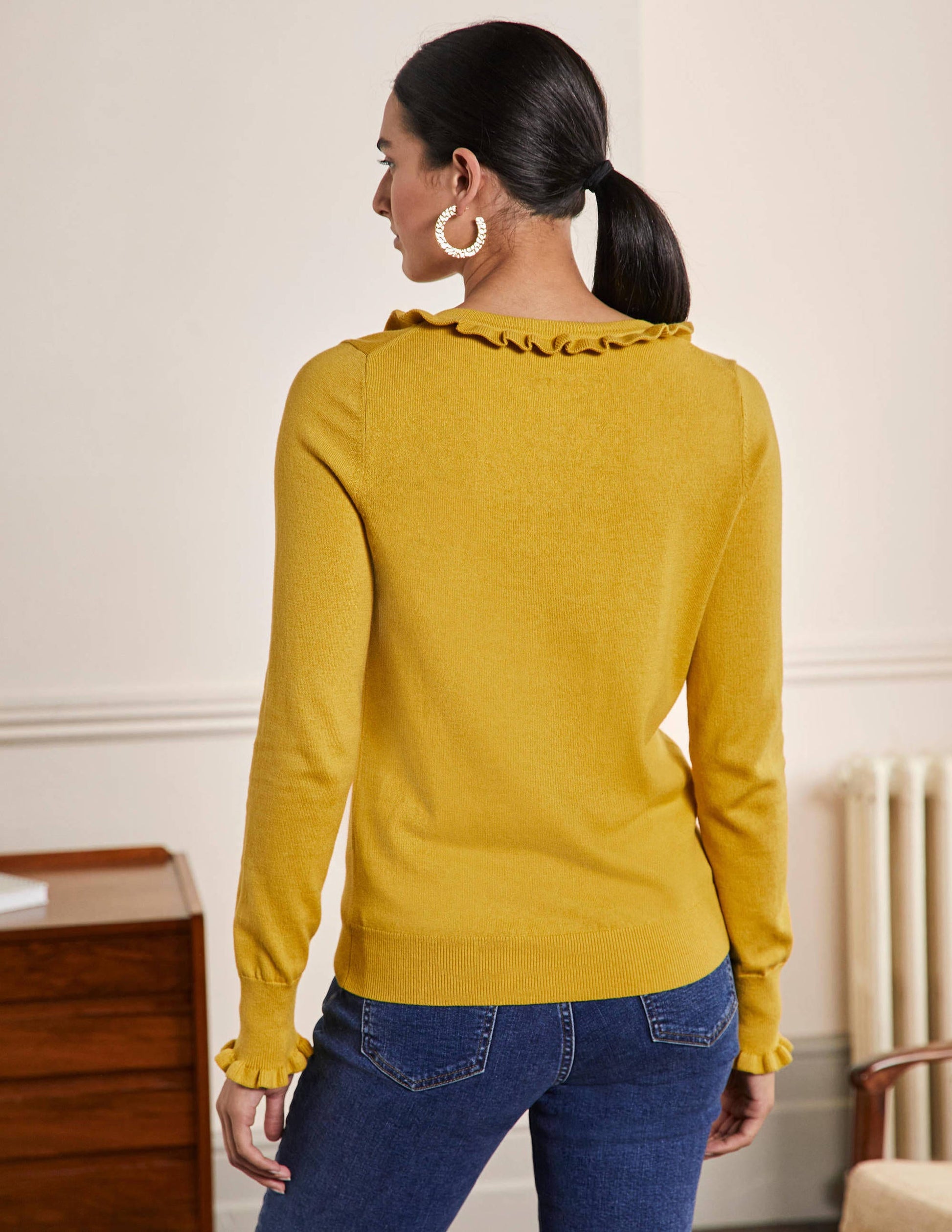 Pull col tunisien à détail volanté-Huile d'olive-3
