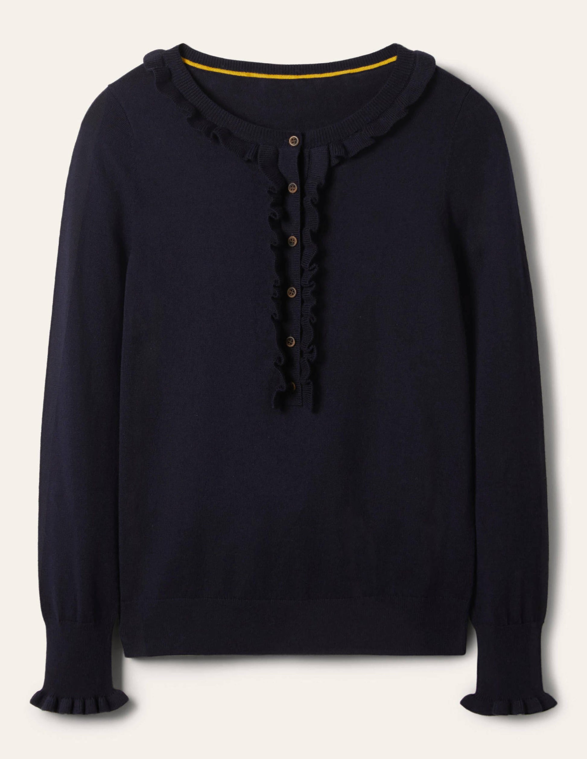 Henley-Pullover mit Rüschen-Marineblau-5