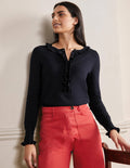 Henley-Pullover mit Rüschen-Marineblau