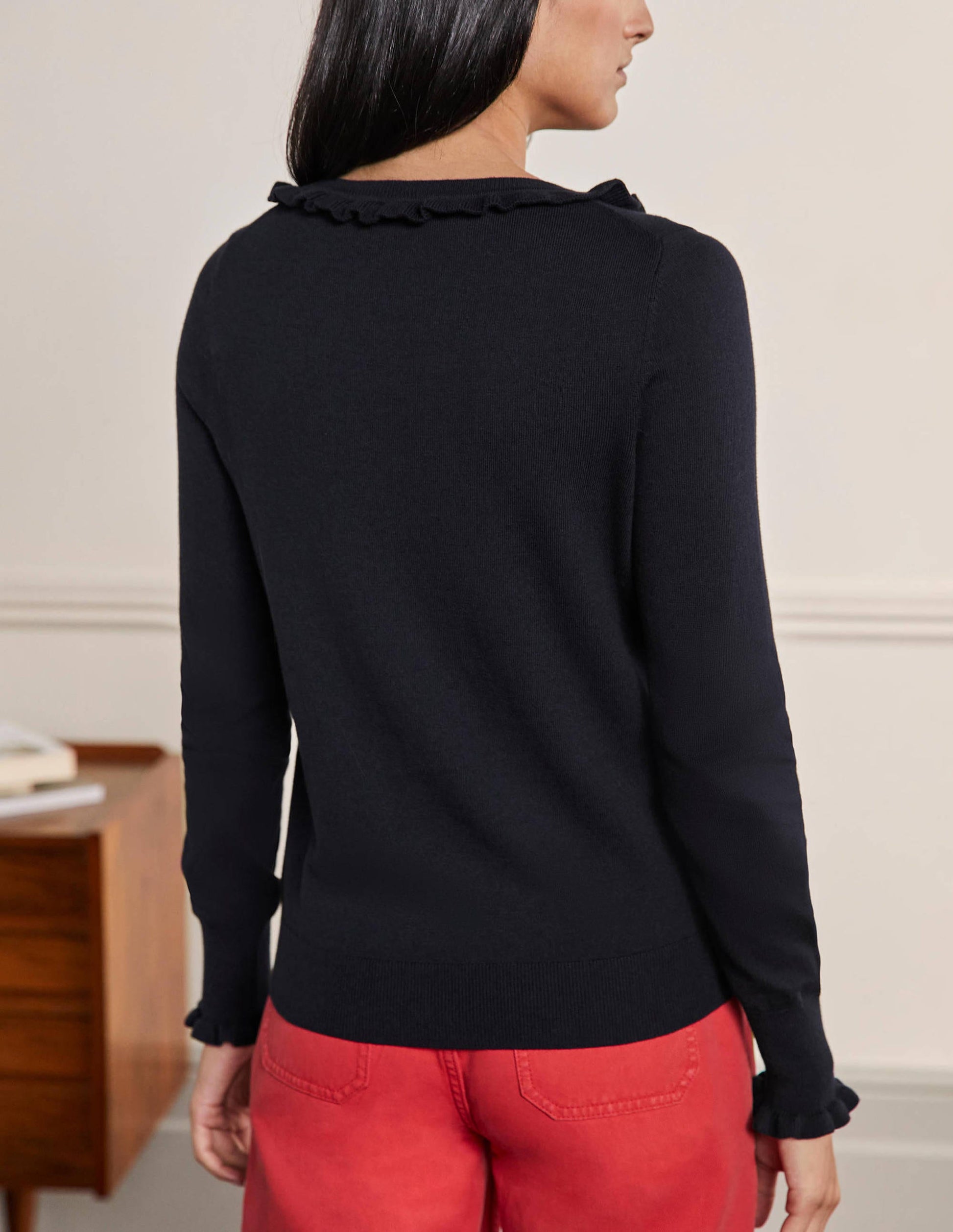 Henley-Pullover mit Rüschen-Marineblau-3