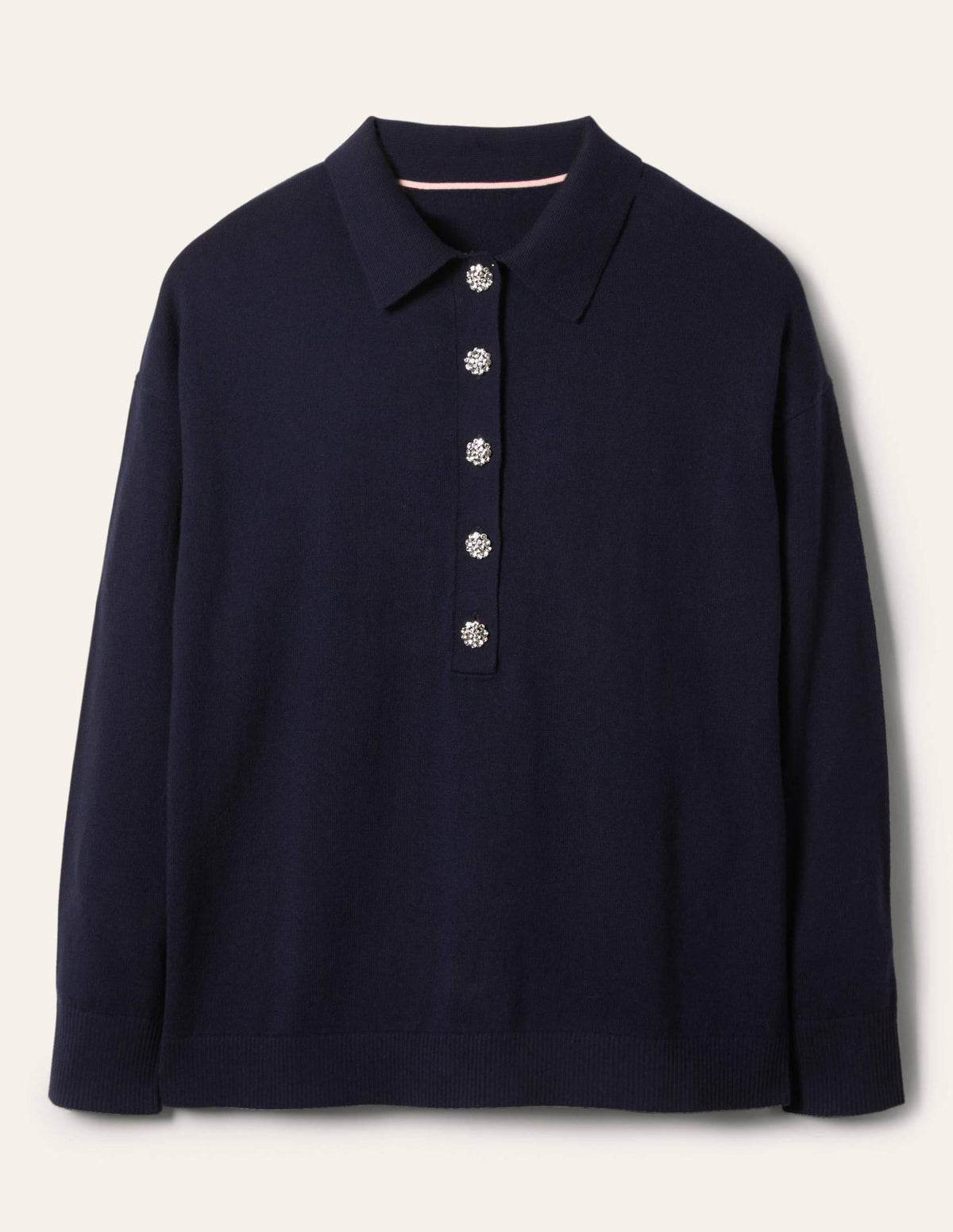 Rugby-Pullover mit Schmucksteinknopf-Marineblau-6
