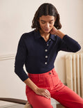 Rugby-Pullover mit Schmucksteinknopf-Marineblau