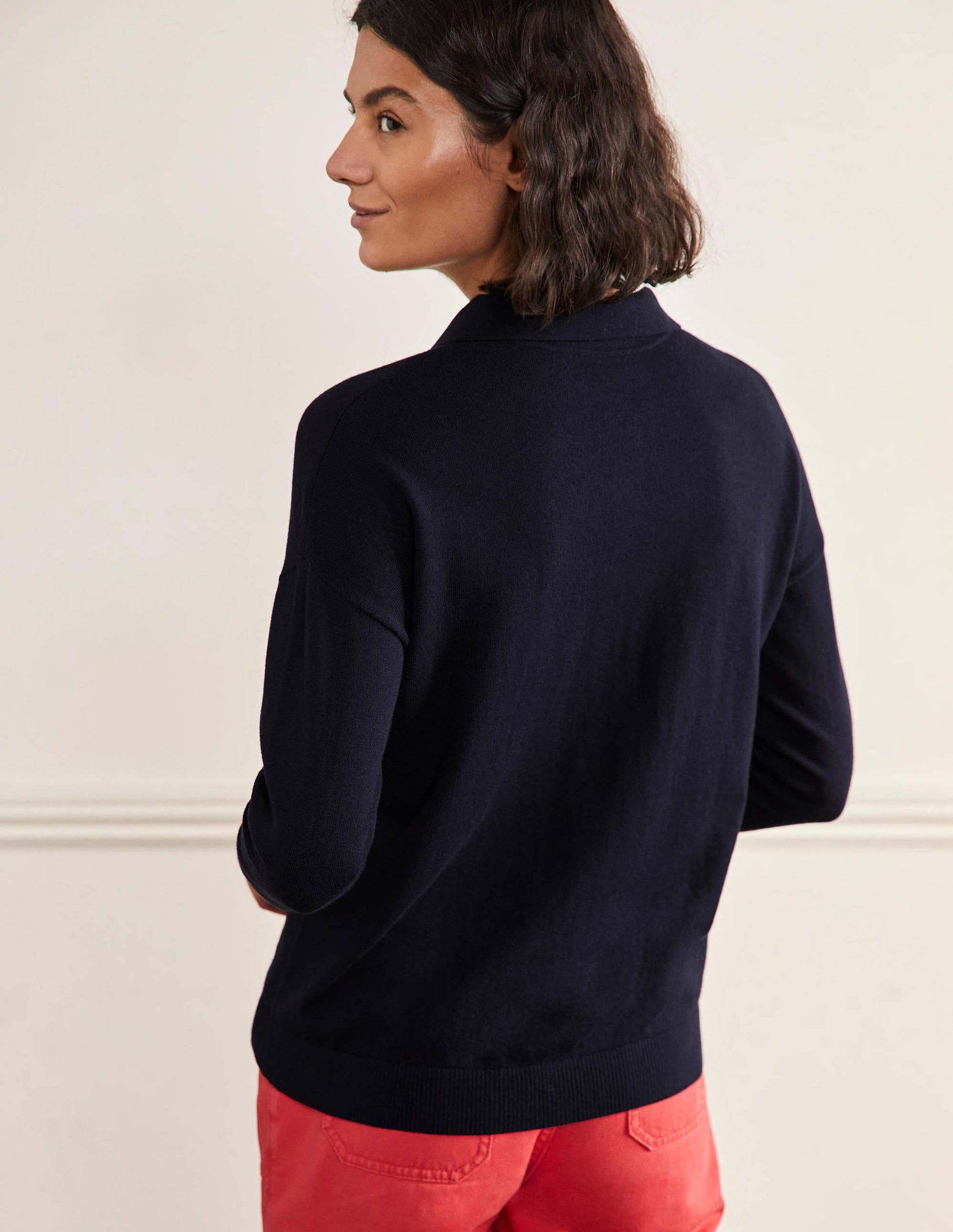 Rugby-Pullover mit Schmucksteinknopf-Marineblau-3
