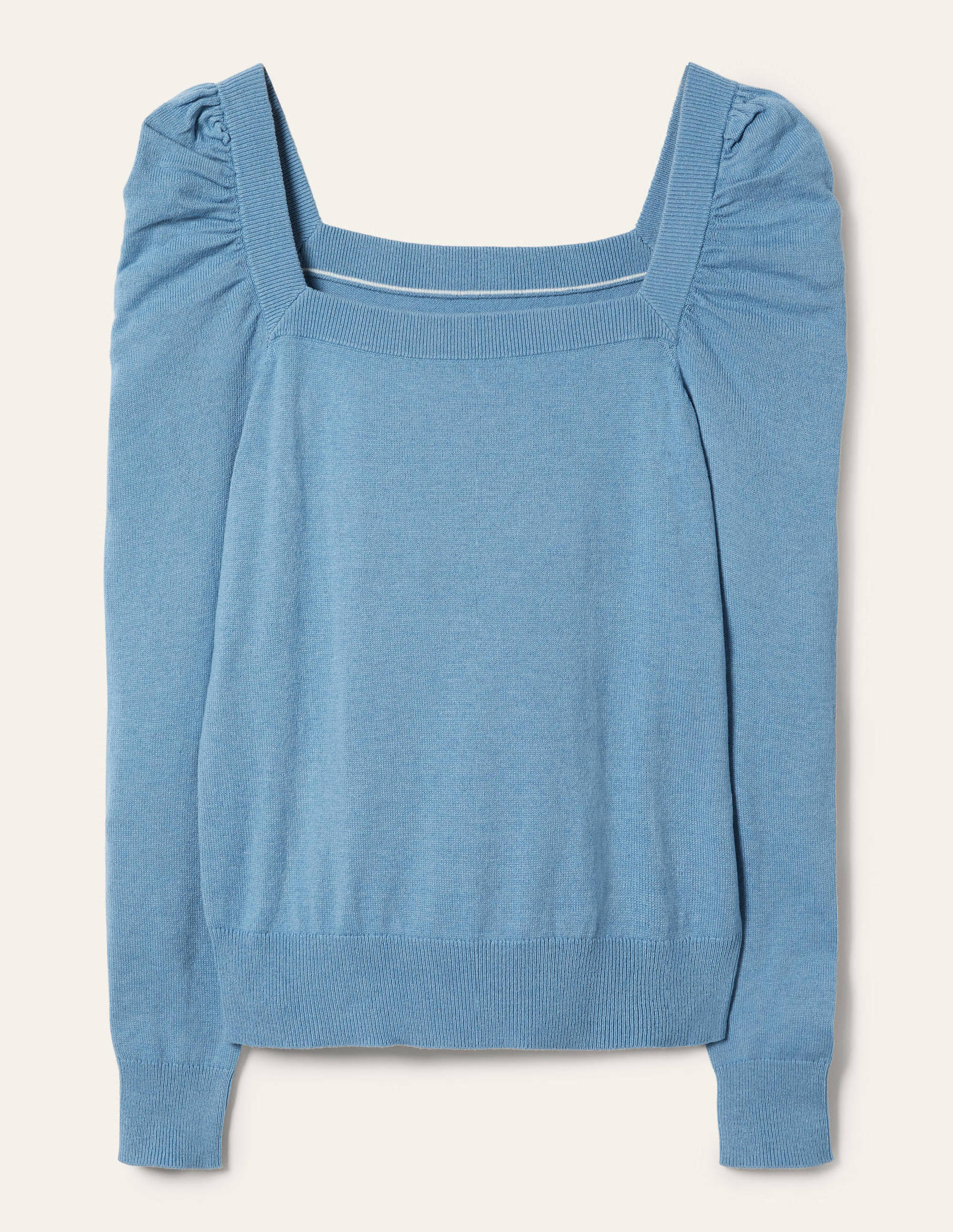 Pullover mit eckigem Ausschnitt und Puffärmeln-Himmelblau - Image 5