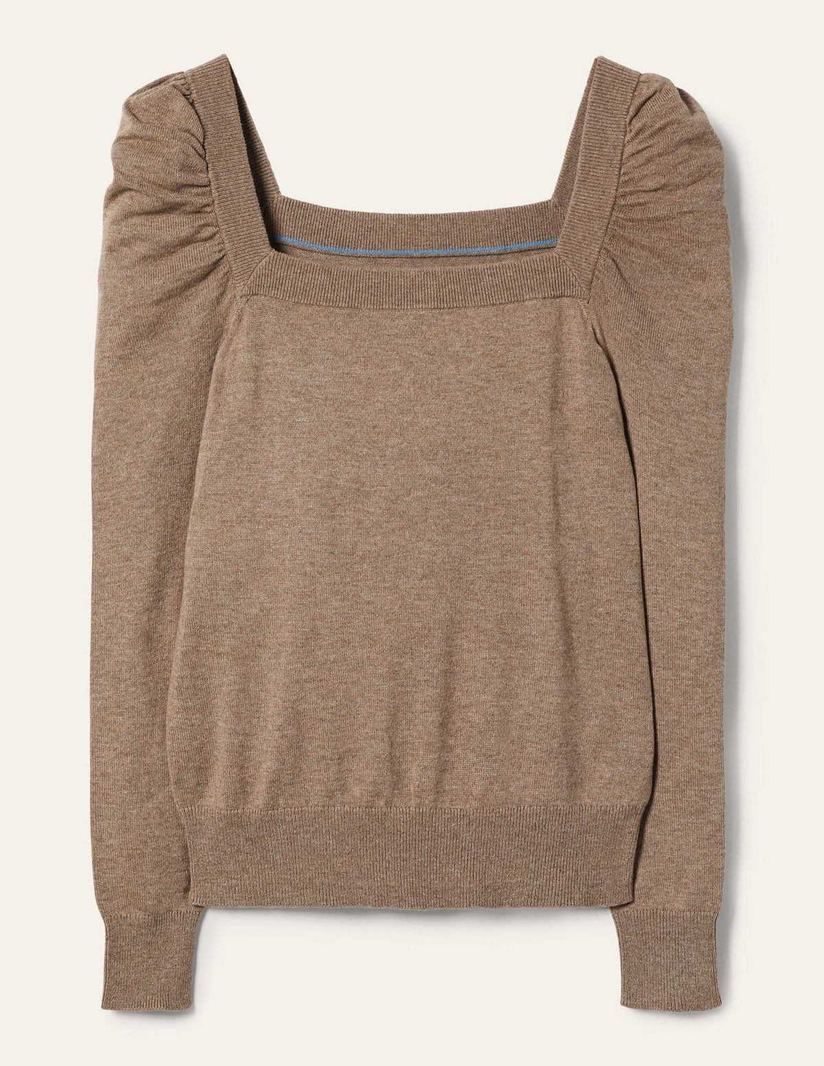 Pullover mit eckigem Ausschnitt und Puffärmeln-Dunkles Nerzbraun Melange-5