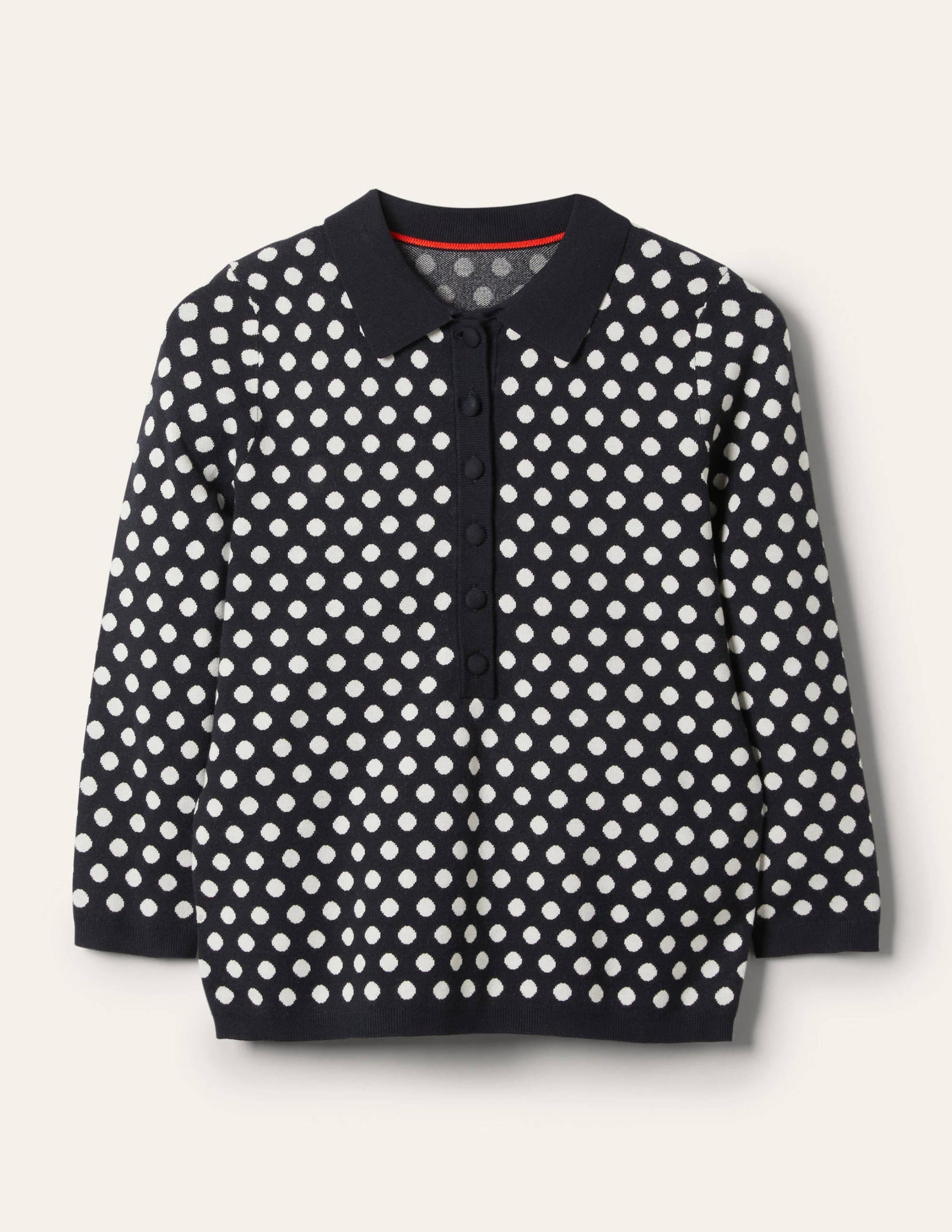 Cleo Henley-Pullover mit Jacquardmusterung-Navy/Naturweiß, Getupft-5