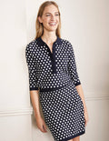 Cleo Henley-Pullover mit Jacquardmusterung-Navy/Naturweiß, Getupft