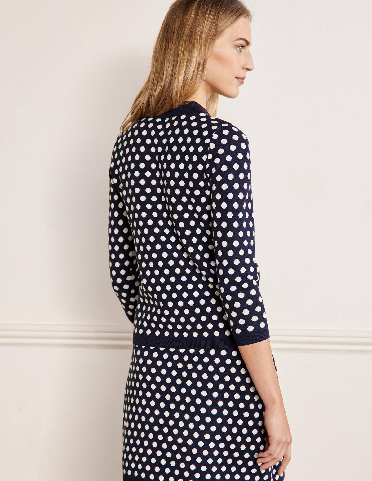 Cleo Henley-Pullover mit Jacquardmusterung-Navy/Naturweiß, Getupft-3