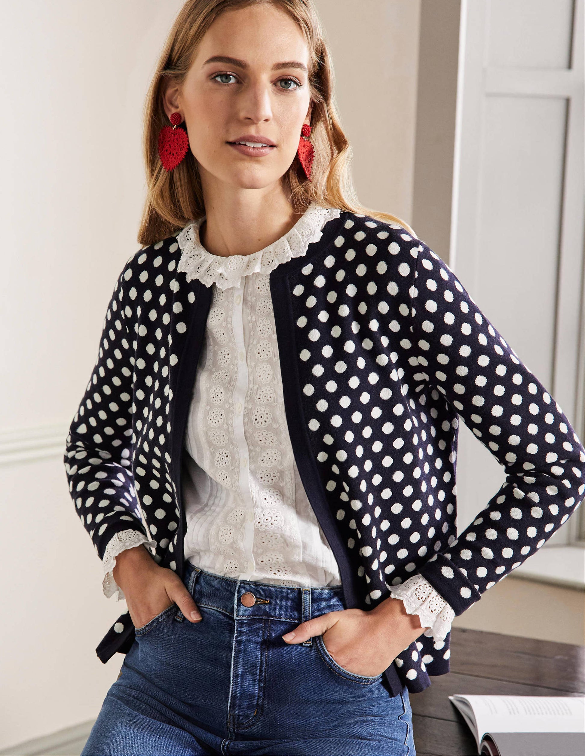 Cleo Jacquard Knitted Cardigan-Navy-1