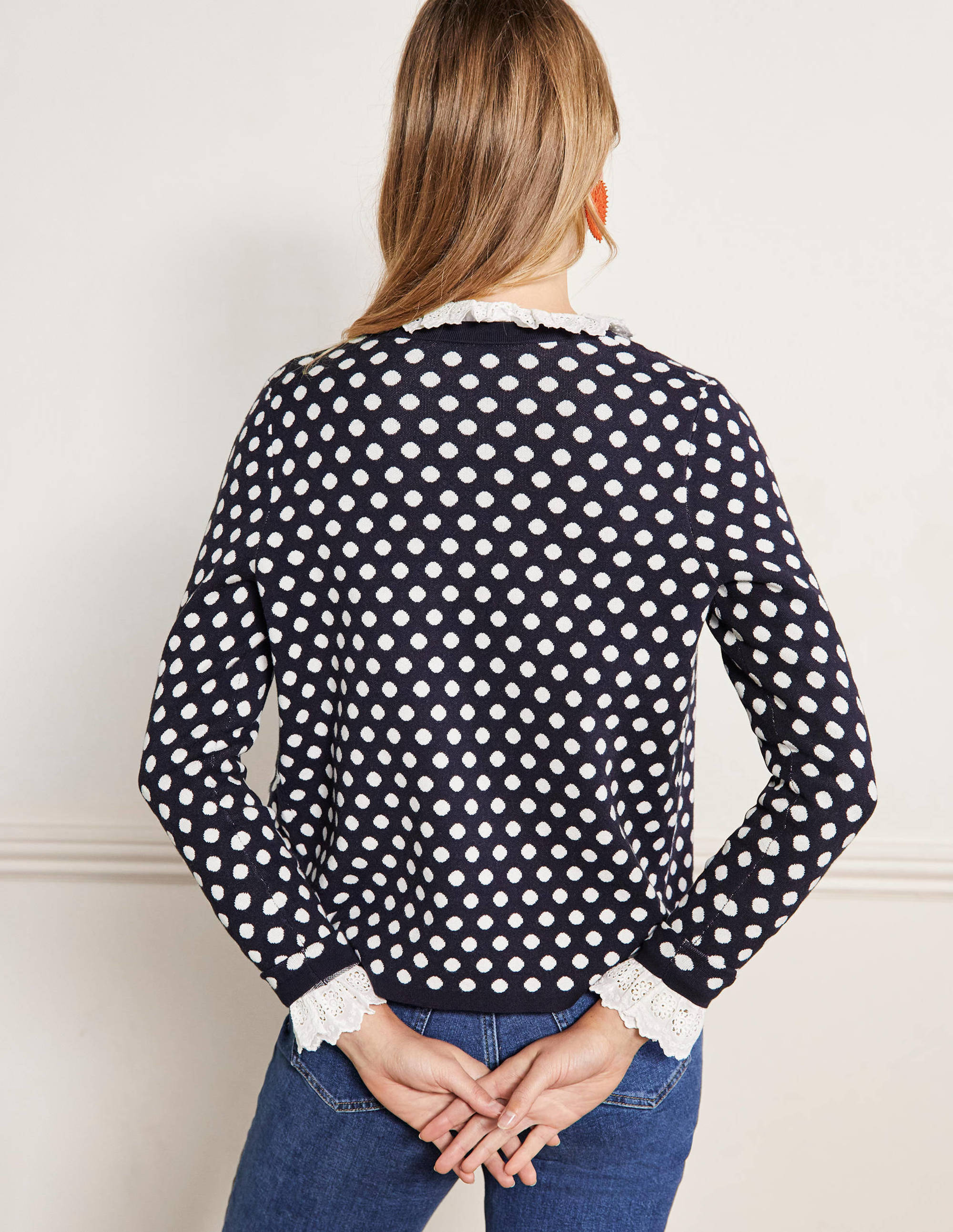 Cleo Jacquard Knitted Cardigan-Navy - Image 3