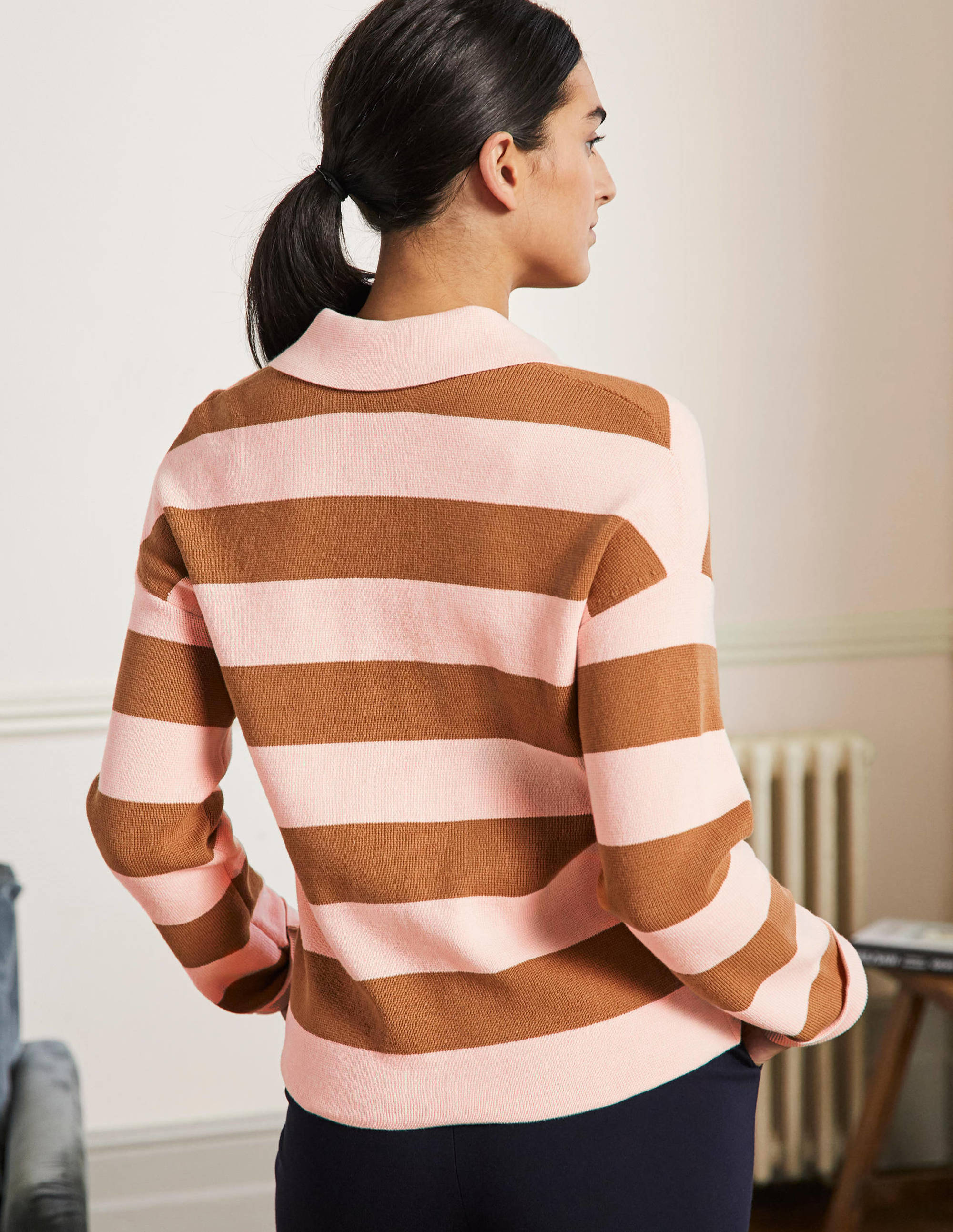 Gilet à col et boutons ornementés-Milkshake, rayé camel - Image 3