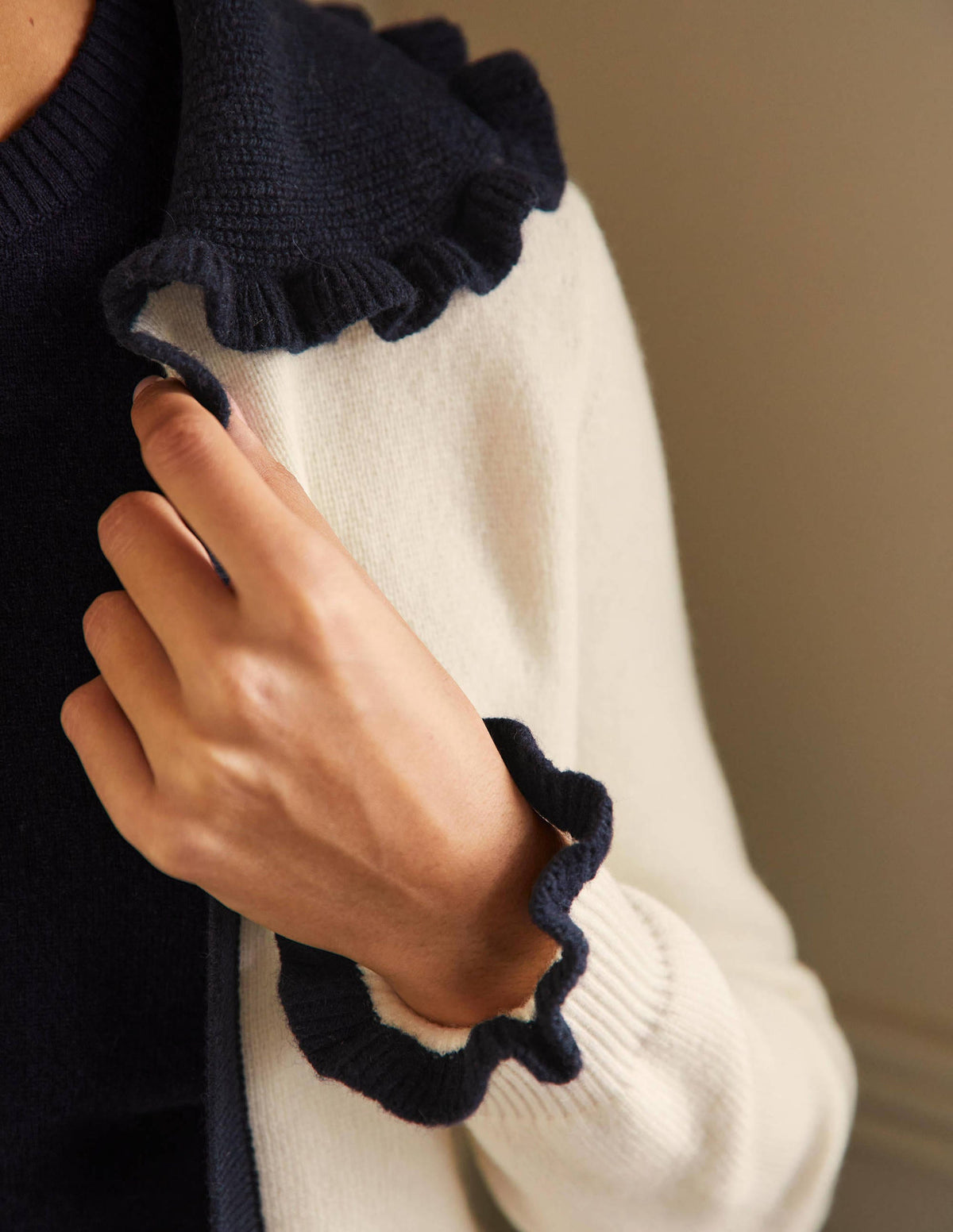 Frill Collared Cardigan-Ivory/Navy - Image 2
