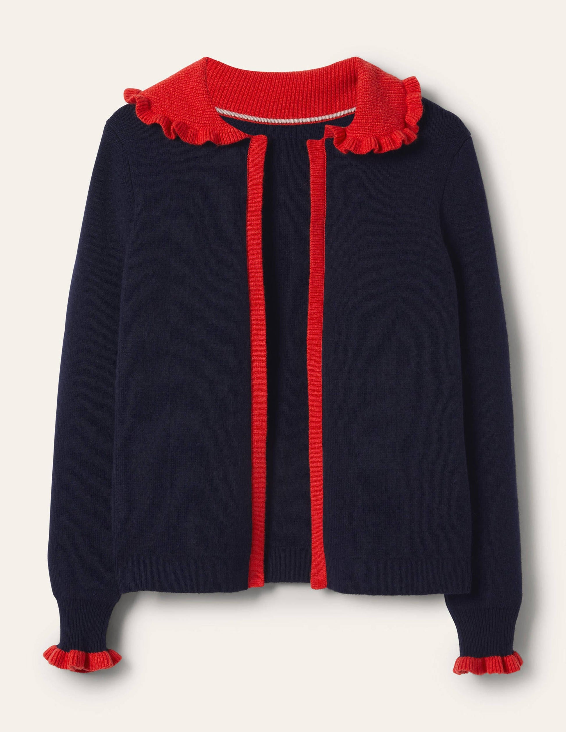 Gilet à col volanté-Bleu marine/coquelicot vif-5