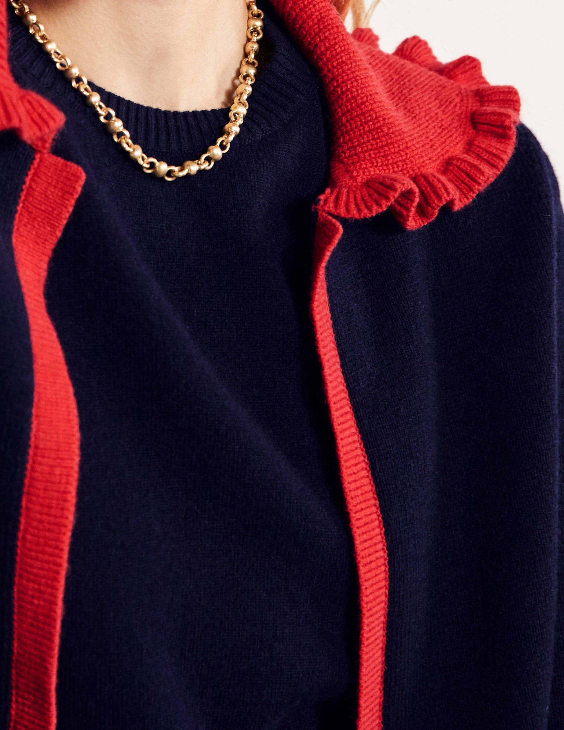 Gilet à col volanté-Bleu marine/coquelicot vif-2