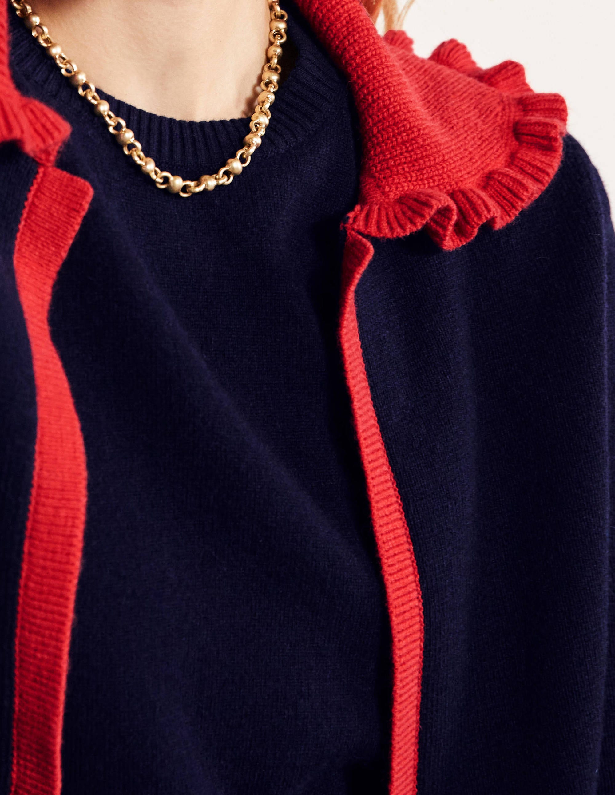 Gilet à col volanté-Bleu marine/coquelicot vif - Image 2