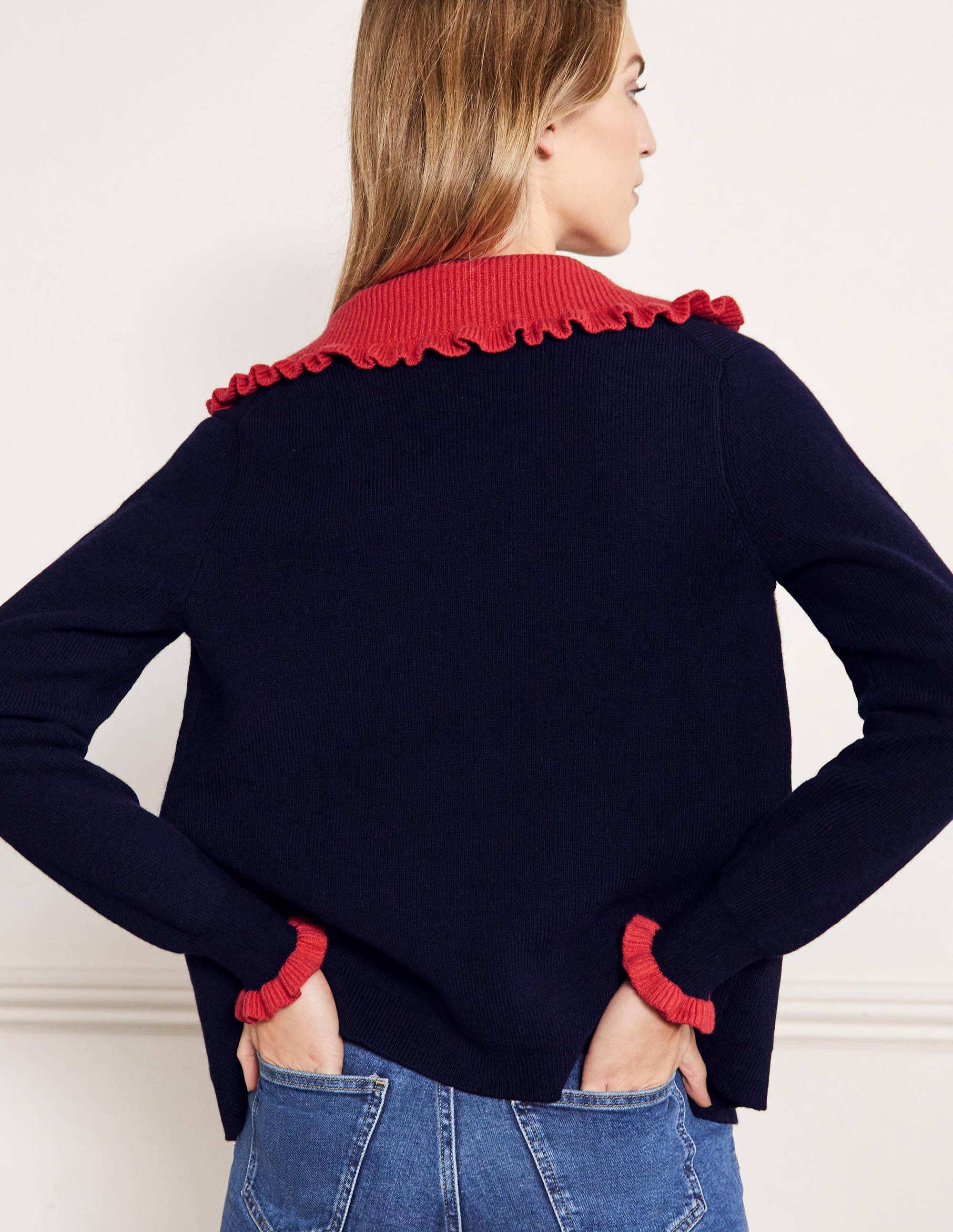 Gilet à col volanté-Bleu marine/coquelicot vif - Image 3