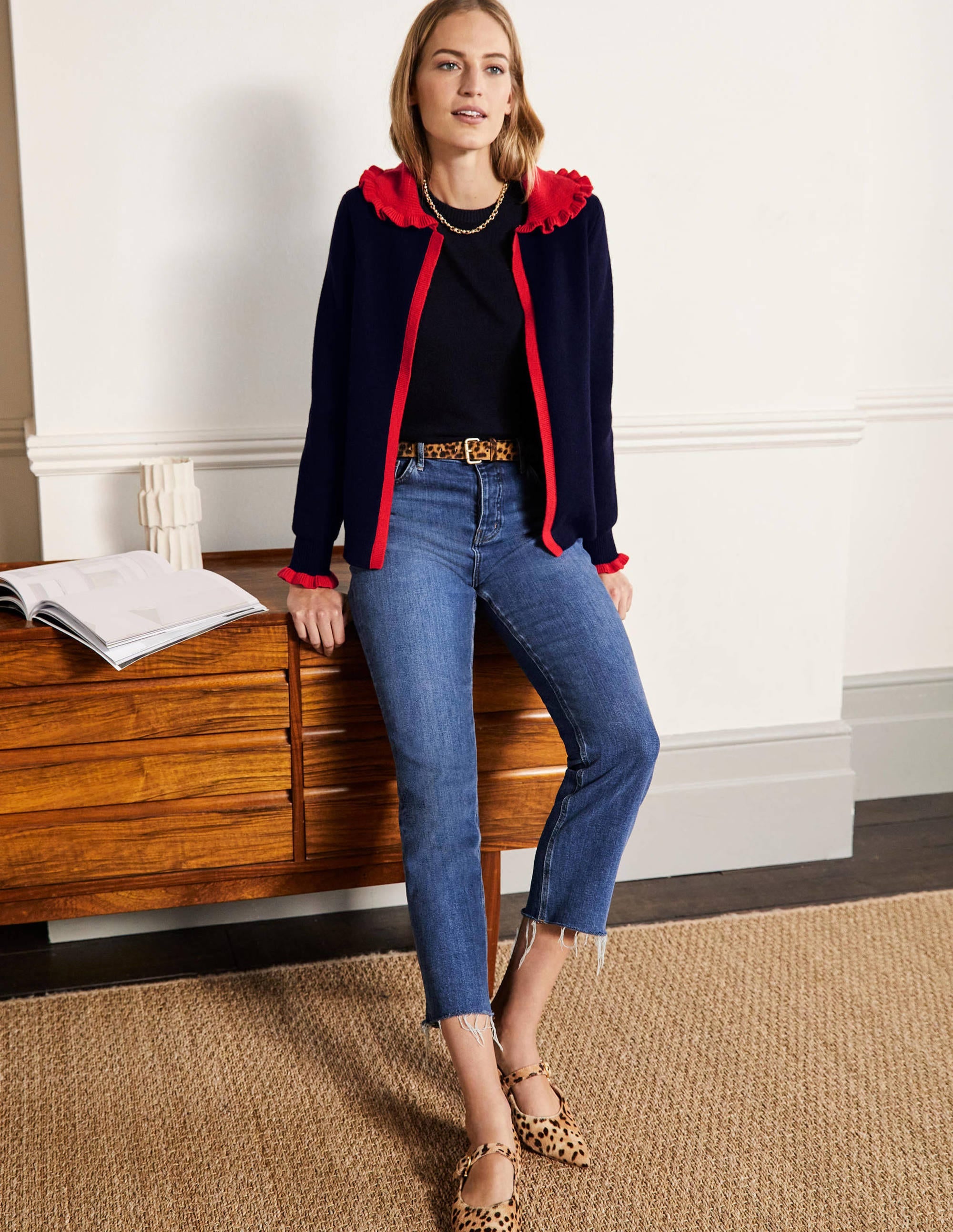 Gilet à col volanté-Bleu marine/coquelicot vif - Image 4