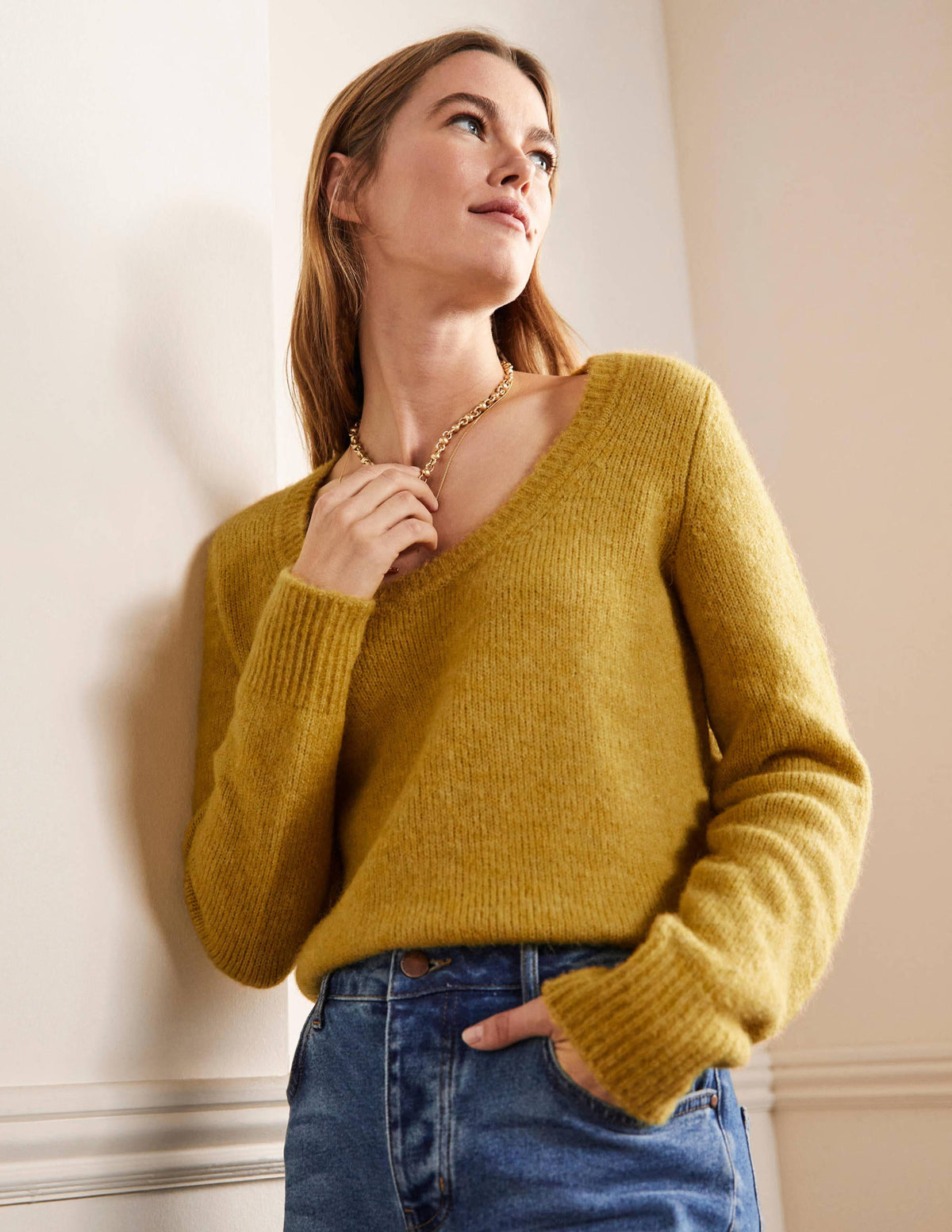 Flauschiger Pullover mit Rundhalsausschnitt-Olivenölgrün - Image 4