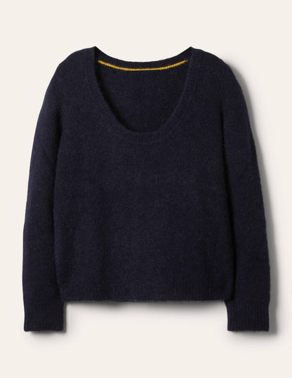 Flauschiger Pullover mit Rundhalsausschnitt-Marineblau