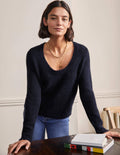 Flauschiger Pullover mit Rundhalsausschnitt-Marineblau