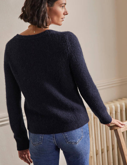 Flauschiger Pullover mit Rundhalsausschnitt-Marineblau