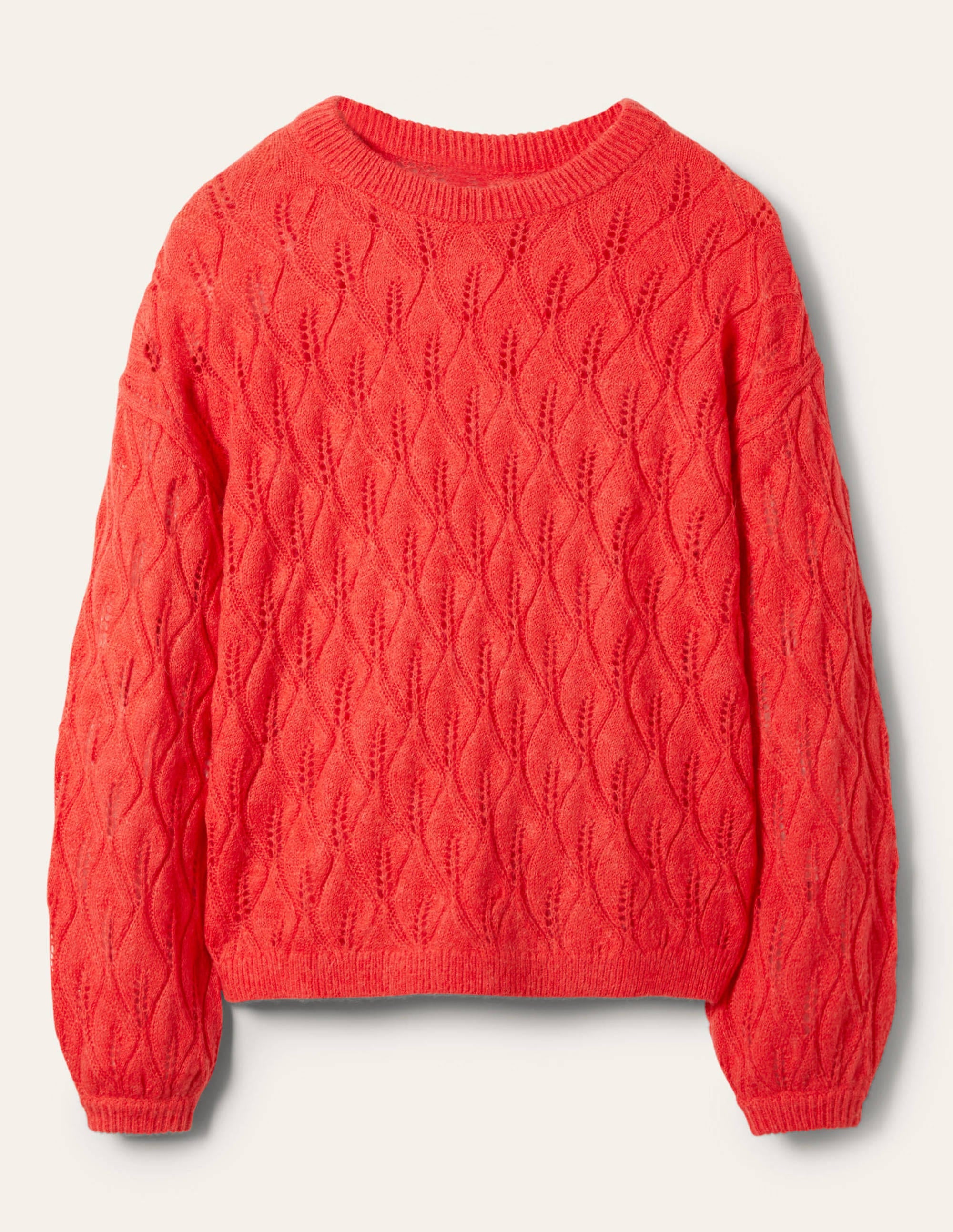 Flauschiger Pointelle-Pullover-Helles Korallenrot - Image 6