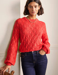 Flauschiger Pointelle-Pullover-Helles Korallenrot