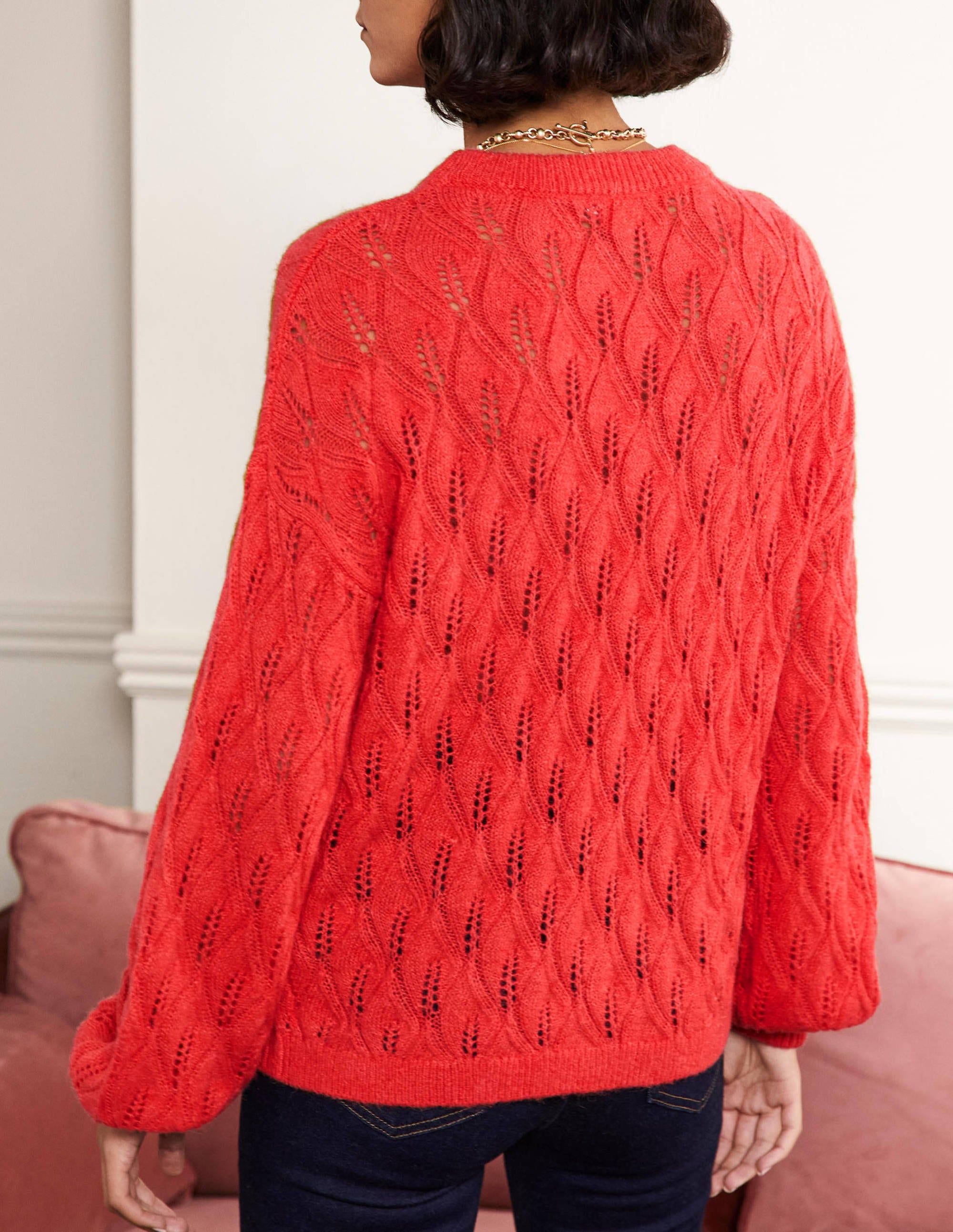 Flauschiger Pointelle-Pullover-Helles Korallenrot - Image 3