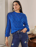 Pull duveteux en pointelle-Cobalt