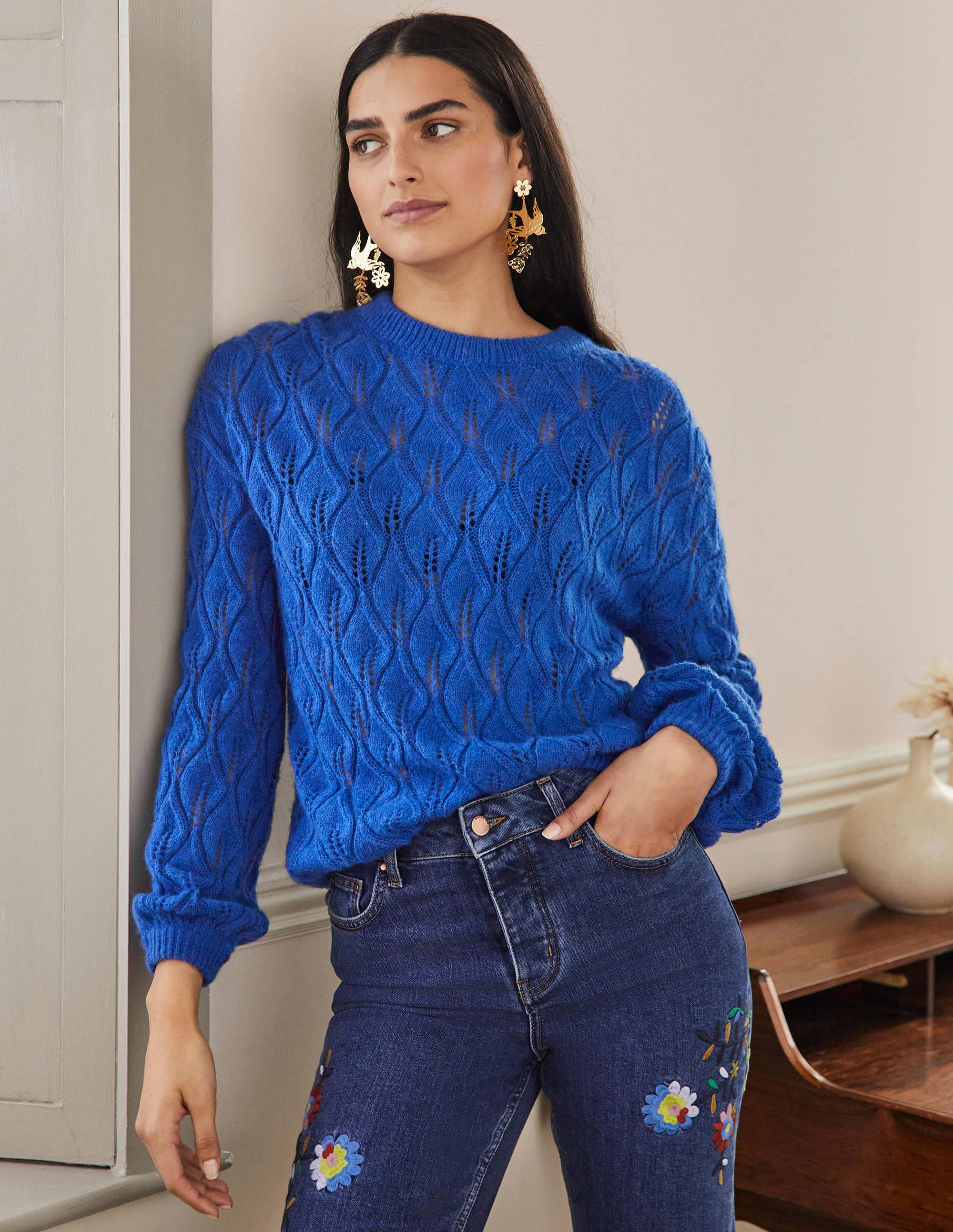 Pull duveteux en pointelle-Cobalt - Image 1