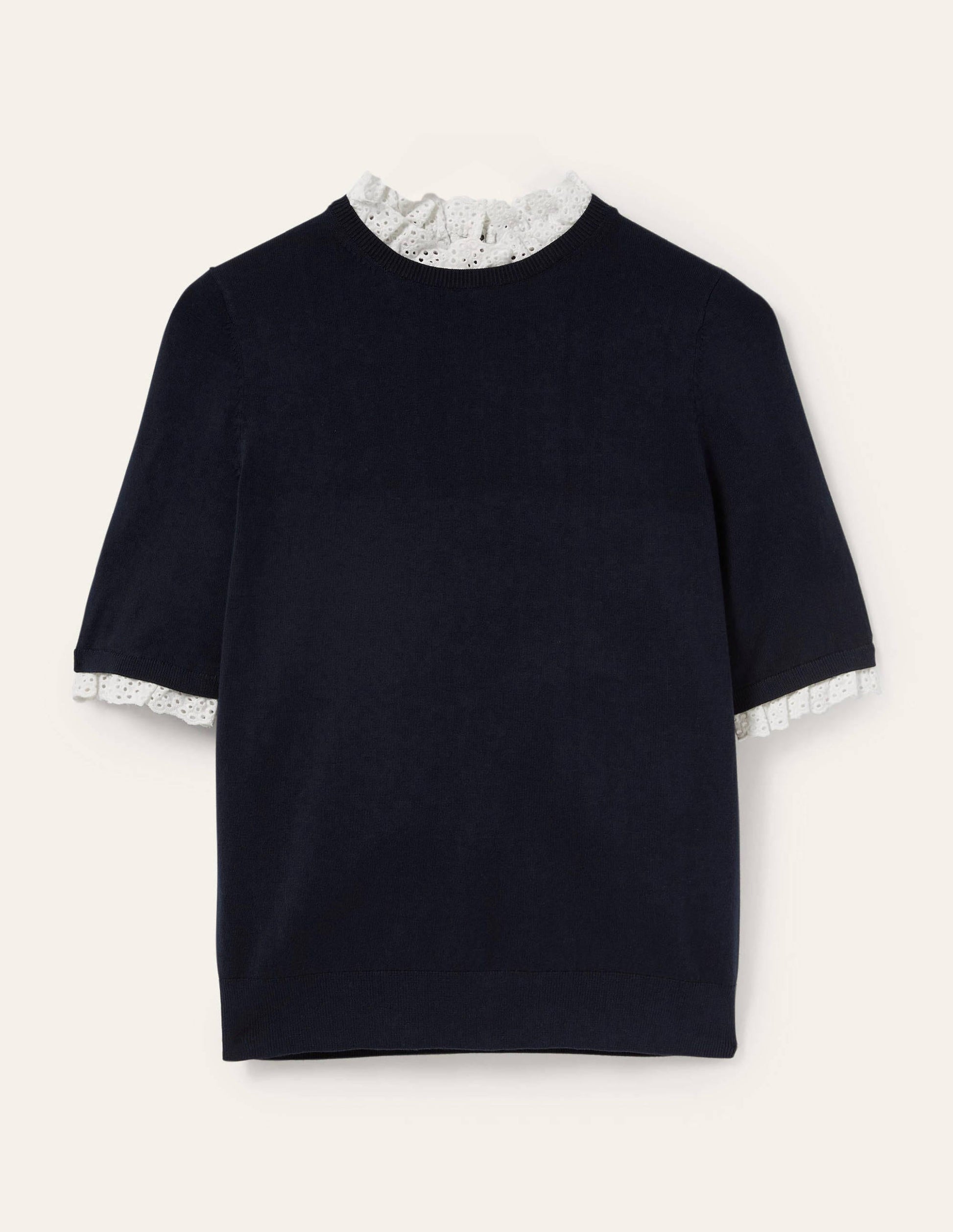 T-shirt en maille mélangée-Bleu marine-5