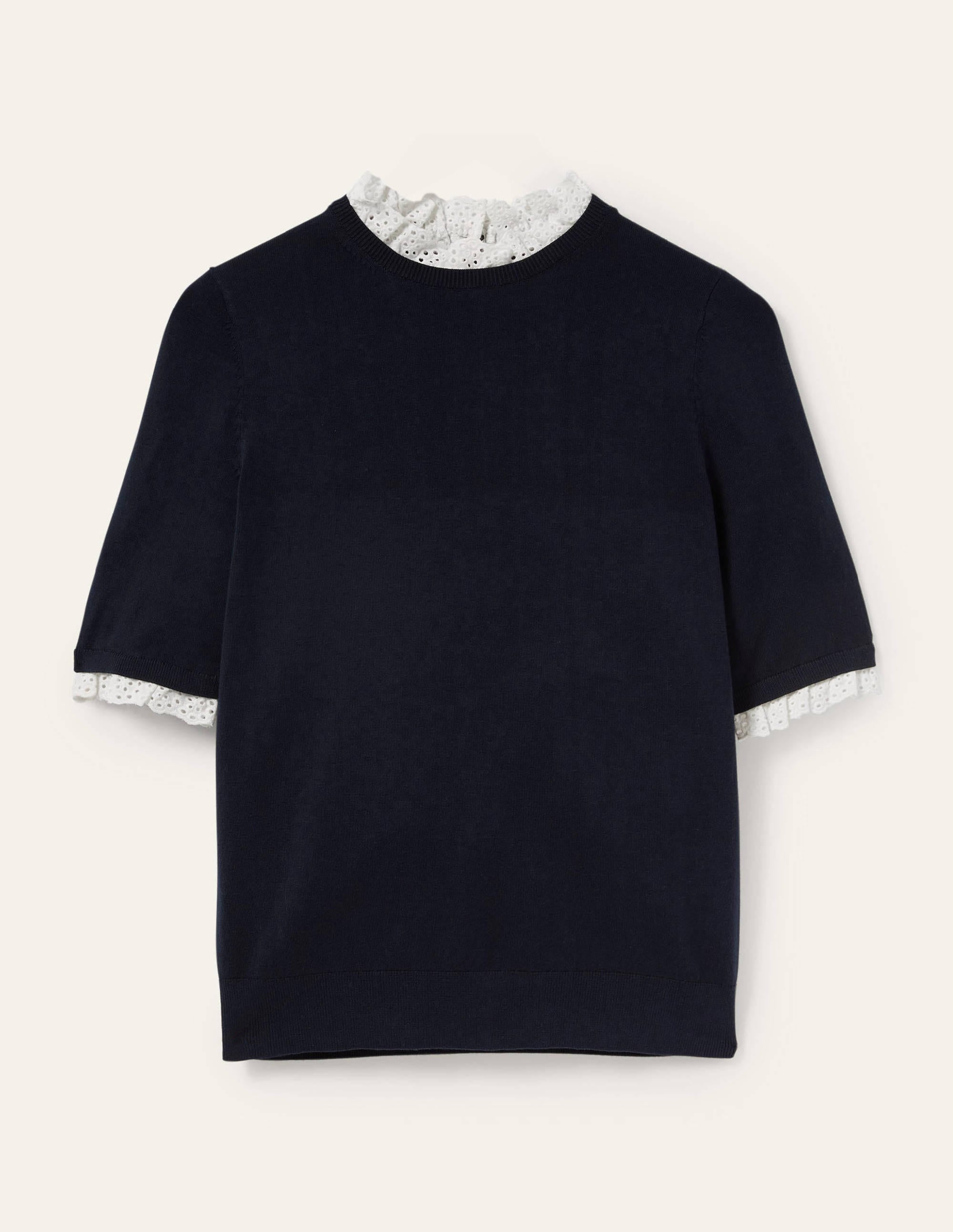 T-shirt en maille mélangée-Bleu marine - Image 5