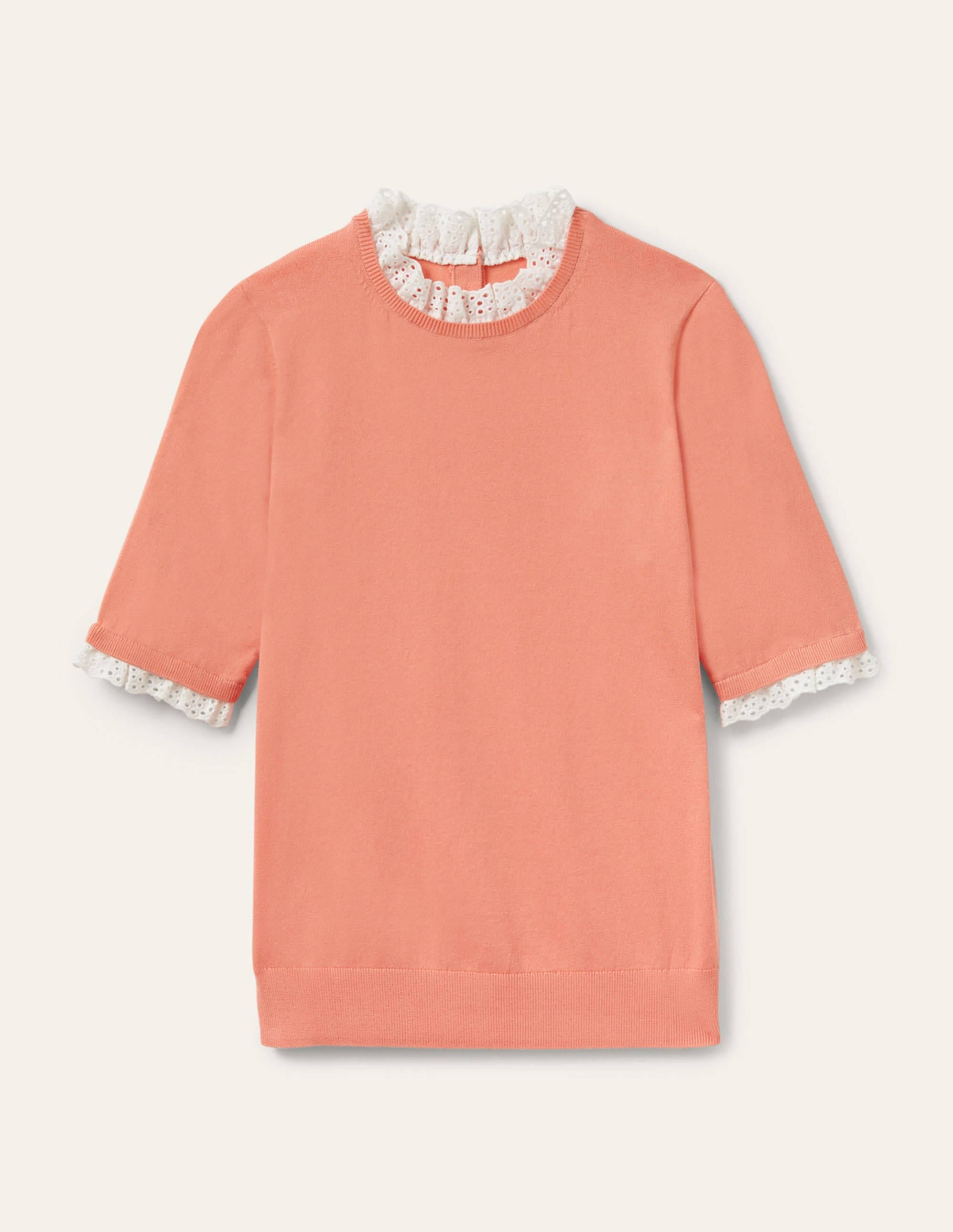 T-shirt en maille mélangée-Corail craie - Image 6
