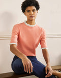 T-shirt en maille mélangée-Corail craie