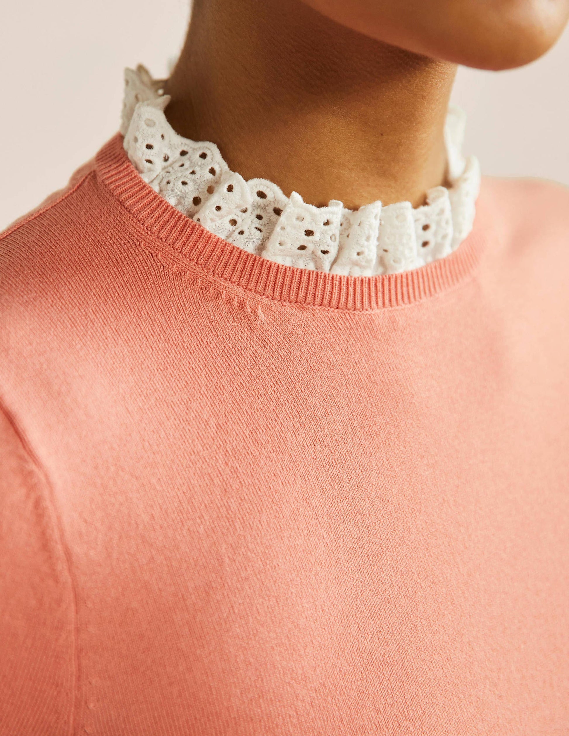 T-shirt en maille mélangée-Corail craie-2