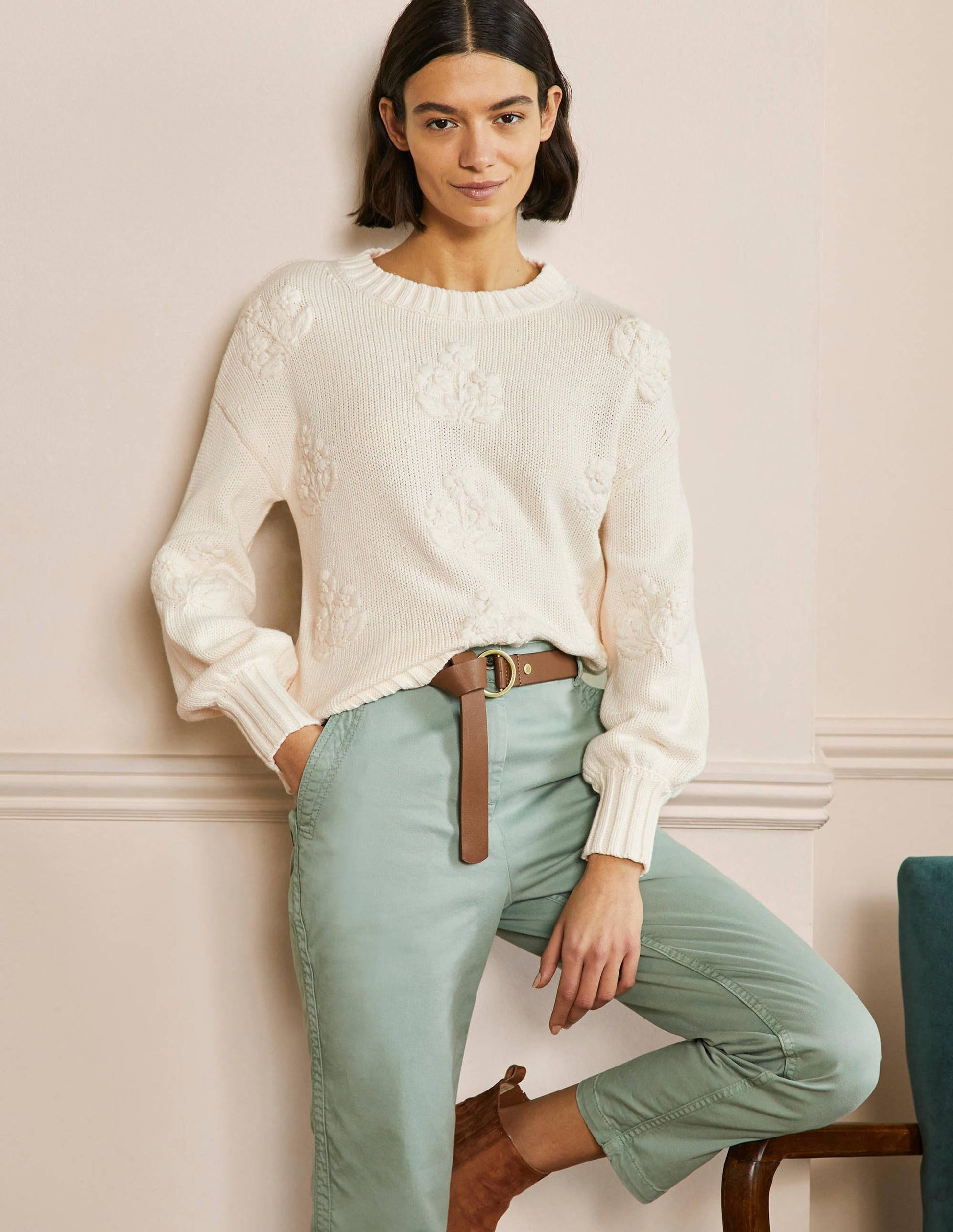 Embroidered Blouson Jumper-Ivory, Embroidery-1