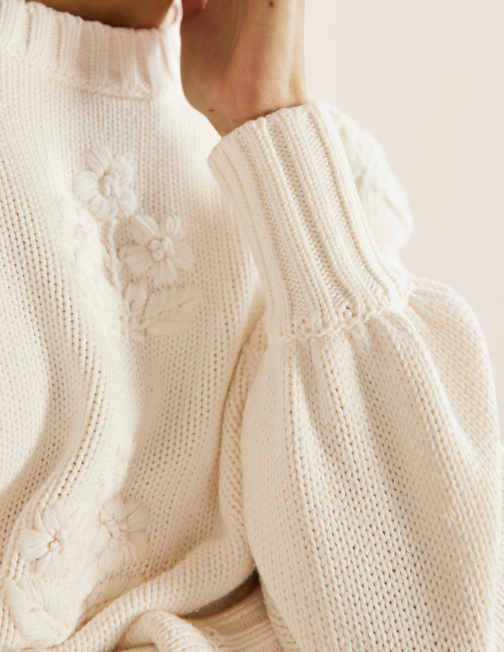 Embroidered Blouson Jumper-Ivory, Embroidery - Image 2