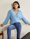 Henley-Pullover mit Zopfstrickmuster-Traube/Hyazinthe
