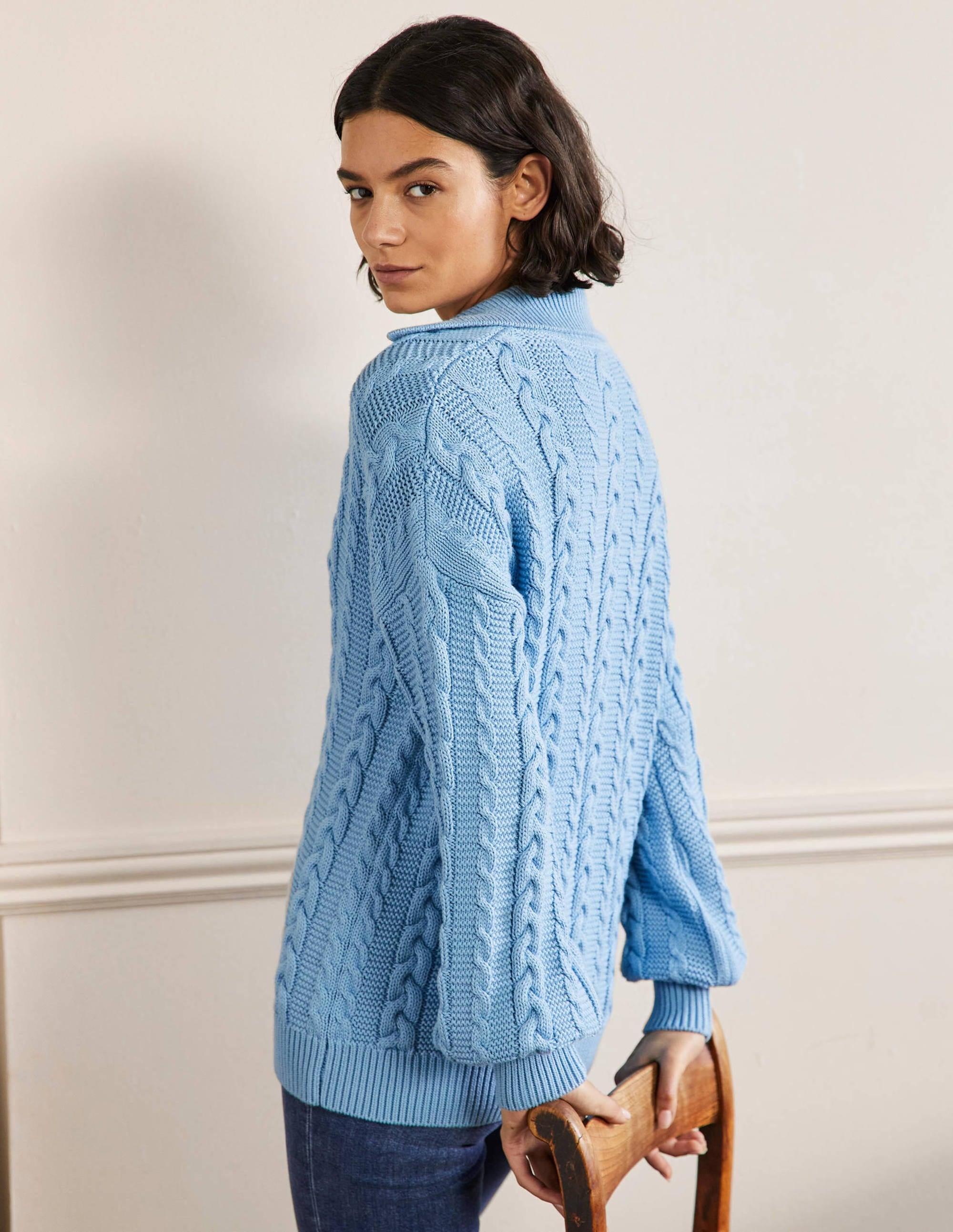 Henley-Pullover mit Zopfstrickmuster-Traube/Hyazinthe - Image 3