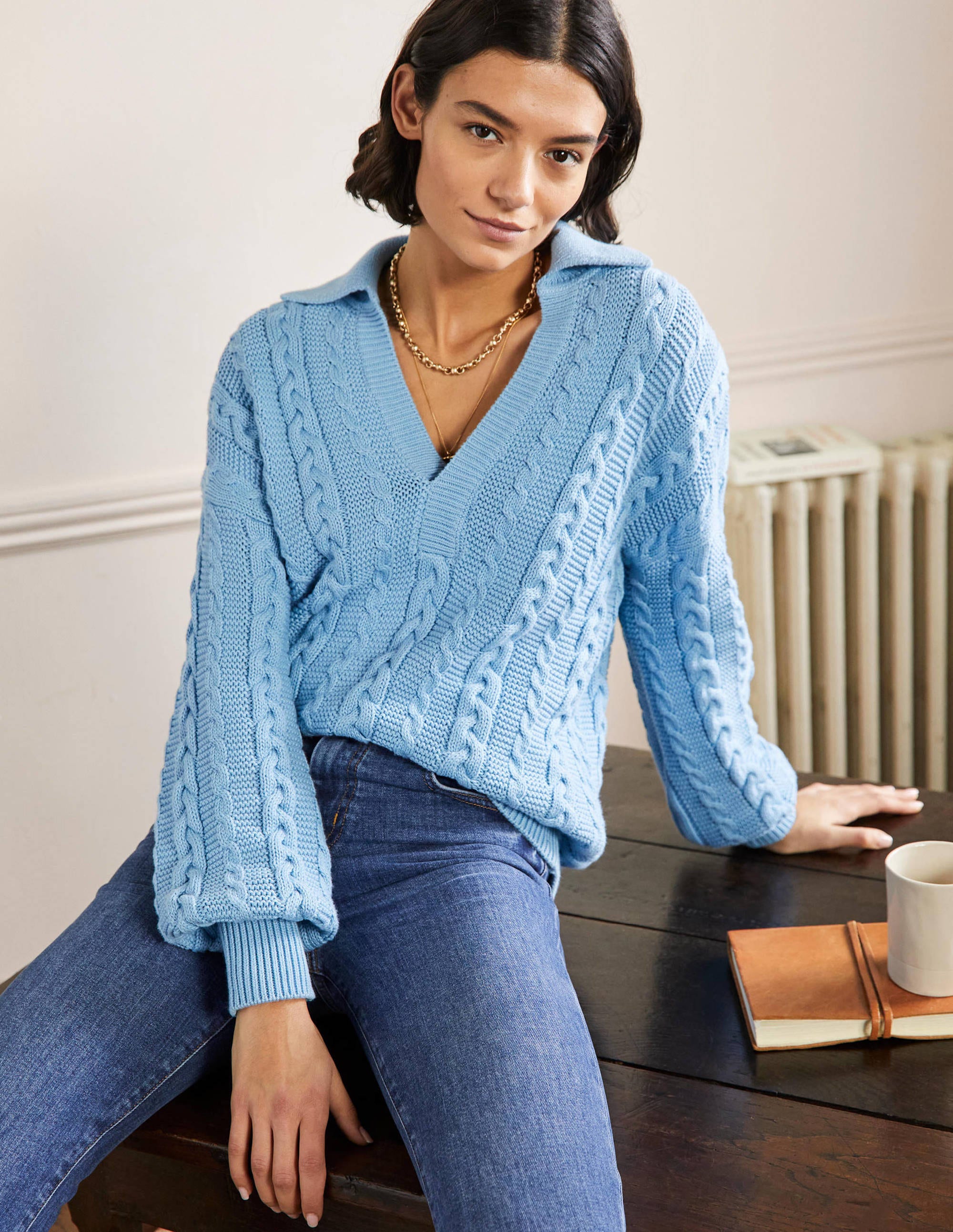 Henley-Pullover mit Zopfstrickmuster-Traube/Hyazinthe - Image 4
