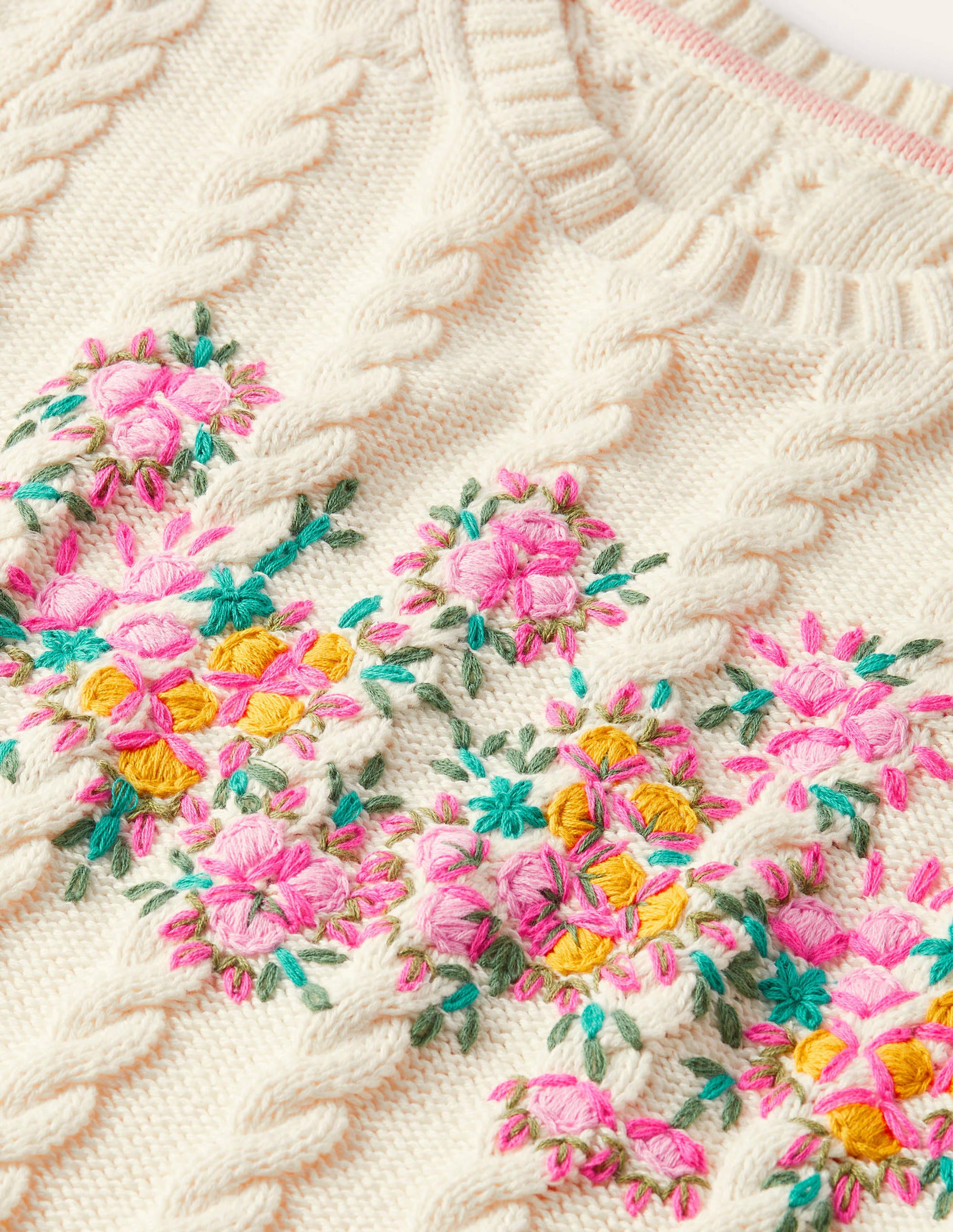 Embroidered Cable Knit Jumper-Ivory/Floral Embroidery - Image 5